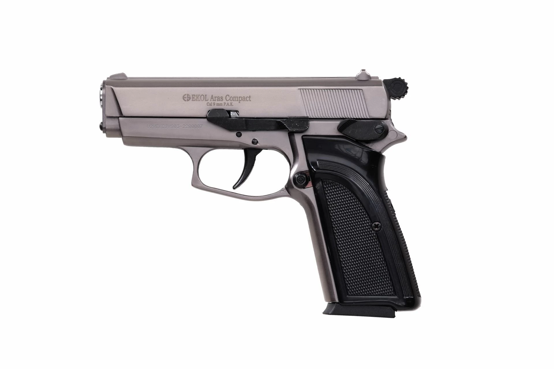 Ekol Aras Compact Kurusıkı Ses Tabancası Füme (9 mm - Compact Gövde - 732 g - 14 Şarjör Kapasiteli)