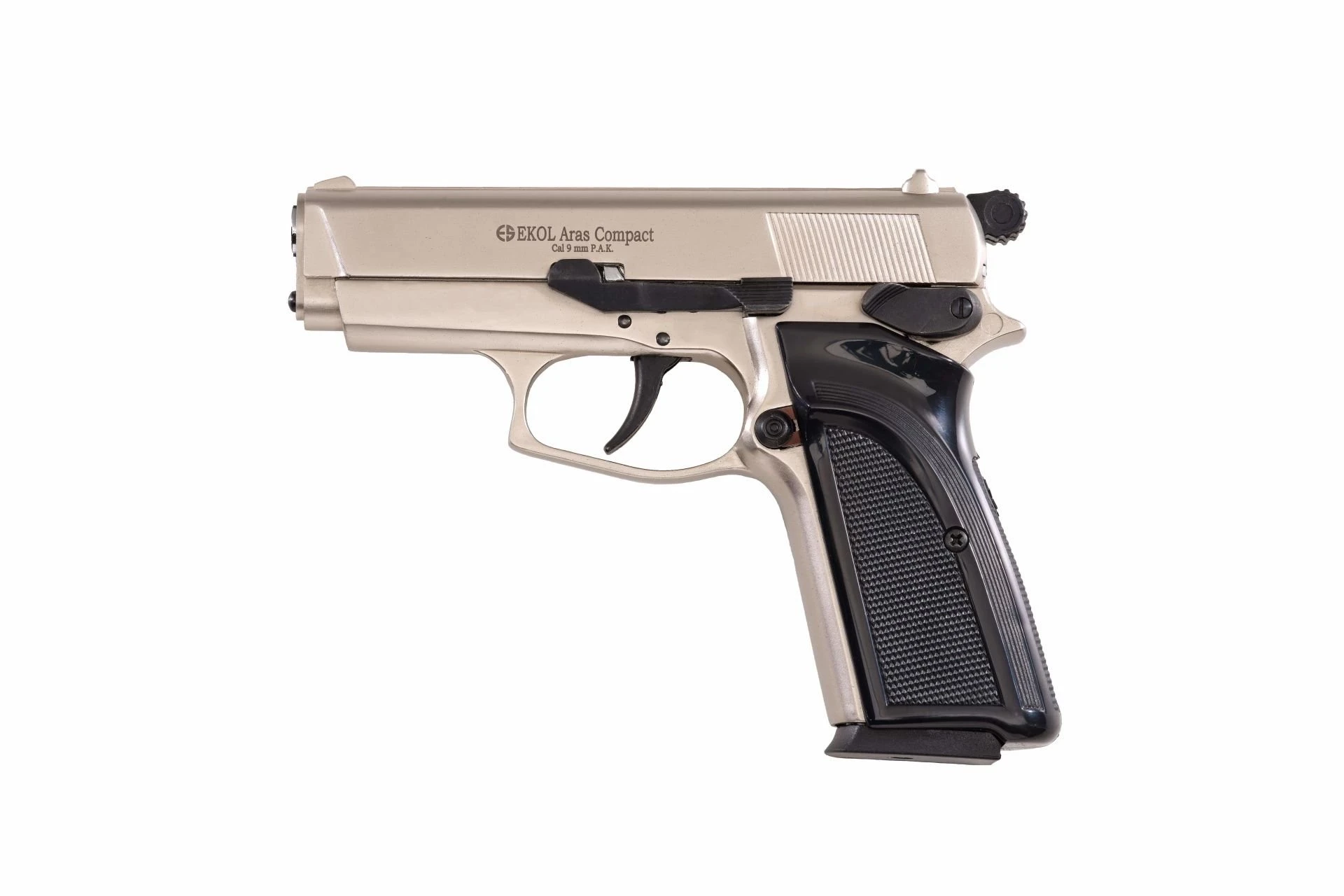 Ekol Aras Compact Kurusıkı Ses Tabancası Saten (9 mm - Compact Gövde - 732 g - 14 Şarjör Kapasiteli)