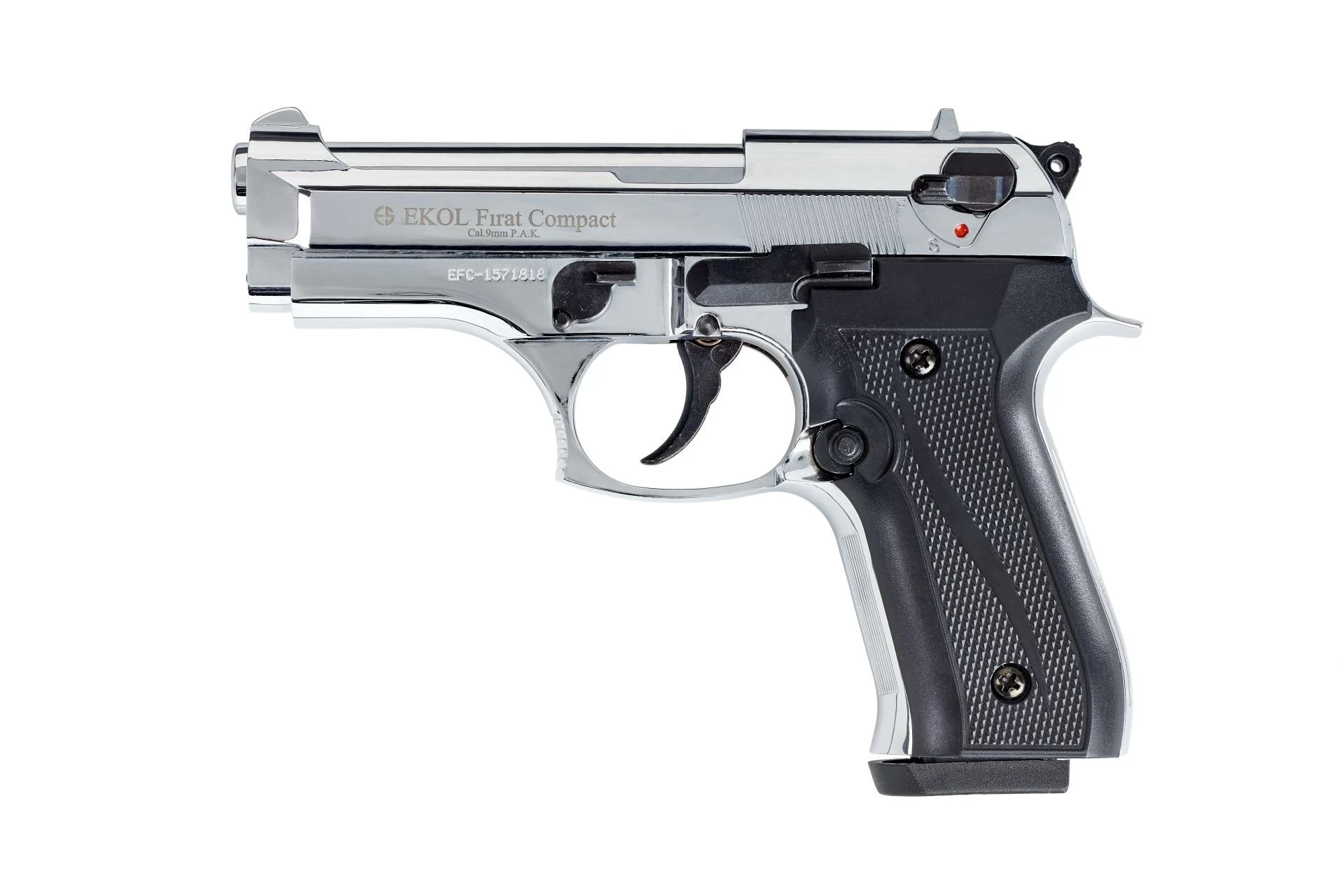 Ekol Fırat Compact Kurusıkı Ses Tabancası Parlak Krom (9 mm - Compact Gövde - 1060 g Tok Kütle - 17/25 Şarjör Kapasiteli)