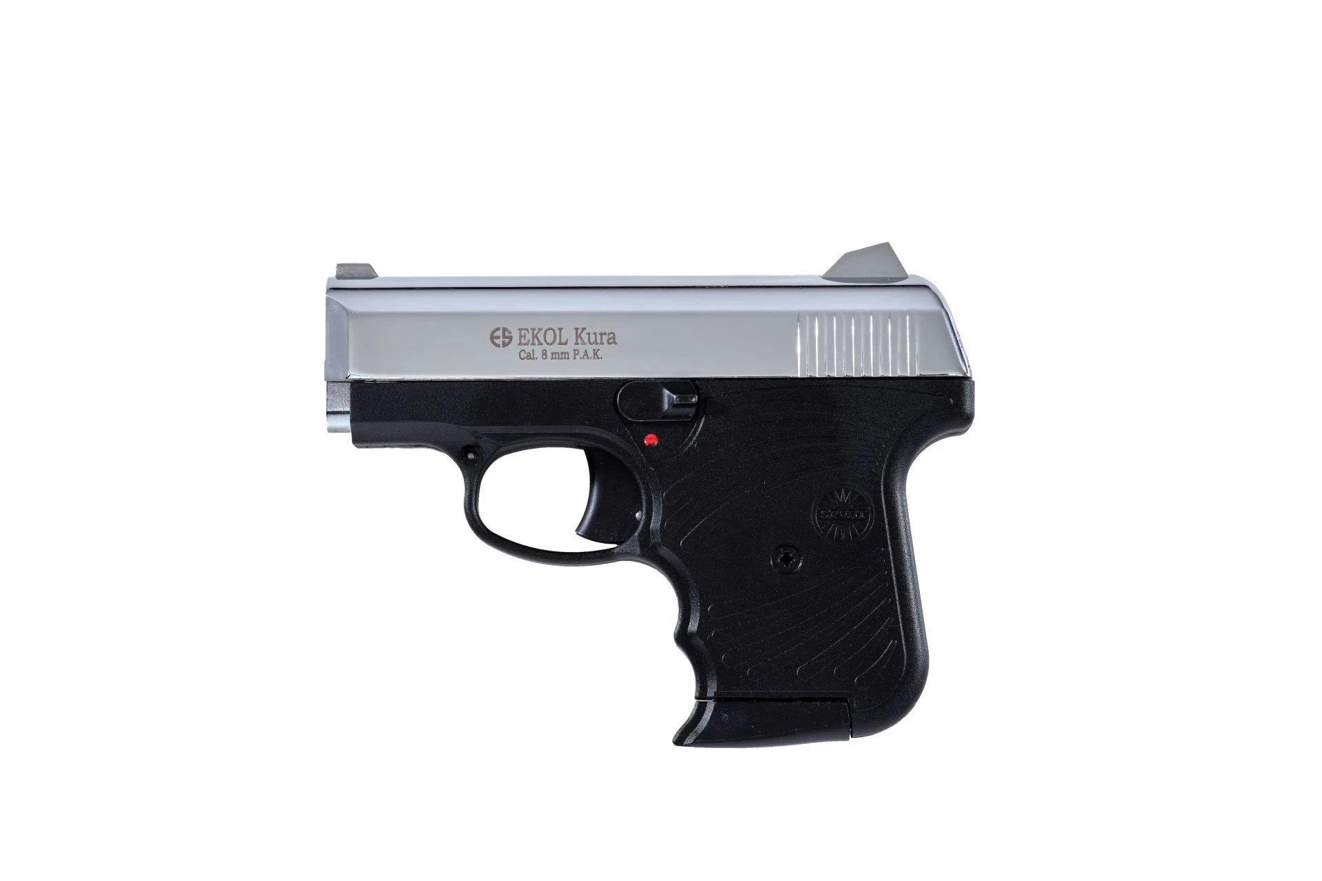 Ekol Kura Kurusıkı Ses Tabancası Parlak Krom (8 mm - Ultra Kompakt Cep Boyu - 469 g - 6+1 Şarjör Kapasiteli)
