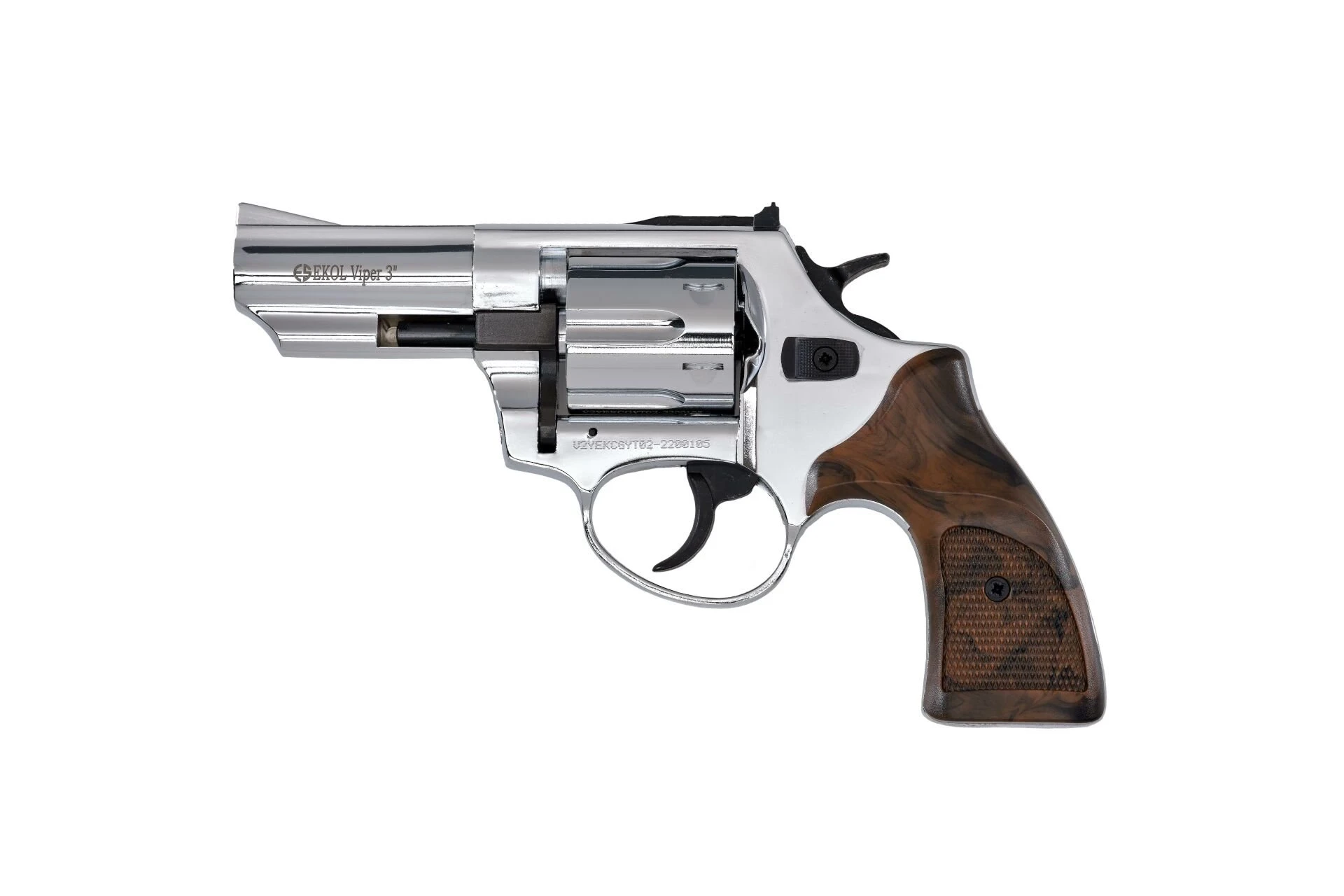 Ekol Viper 3 Kurusıkı Ses Tabancası Parlak Krom (9 mm - Revolver Toplu Tabanca - 733 g - 6 Fişek Kapasiteli)