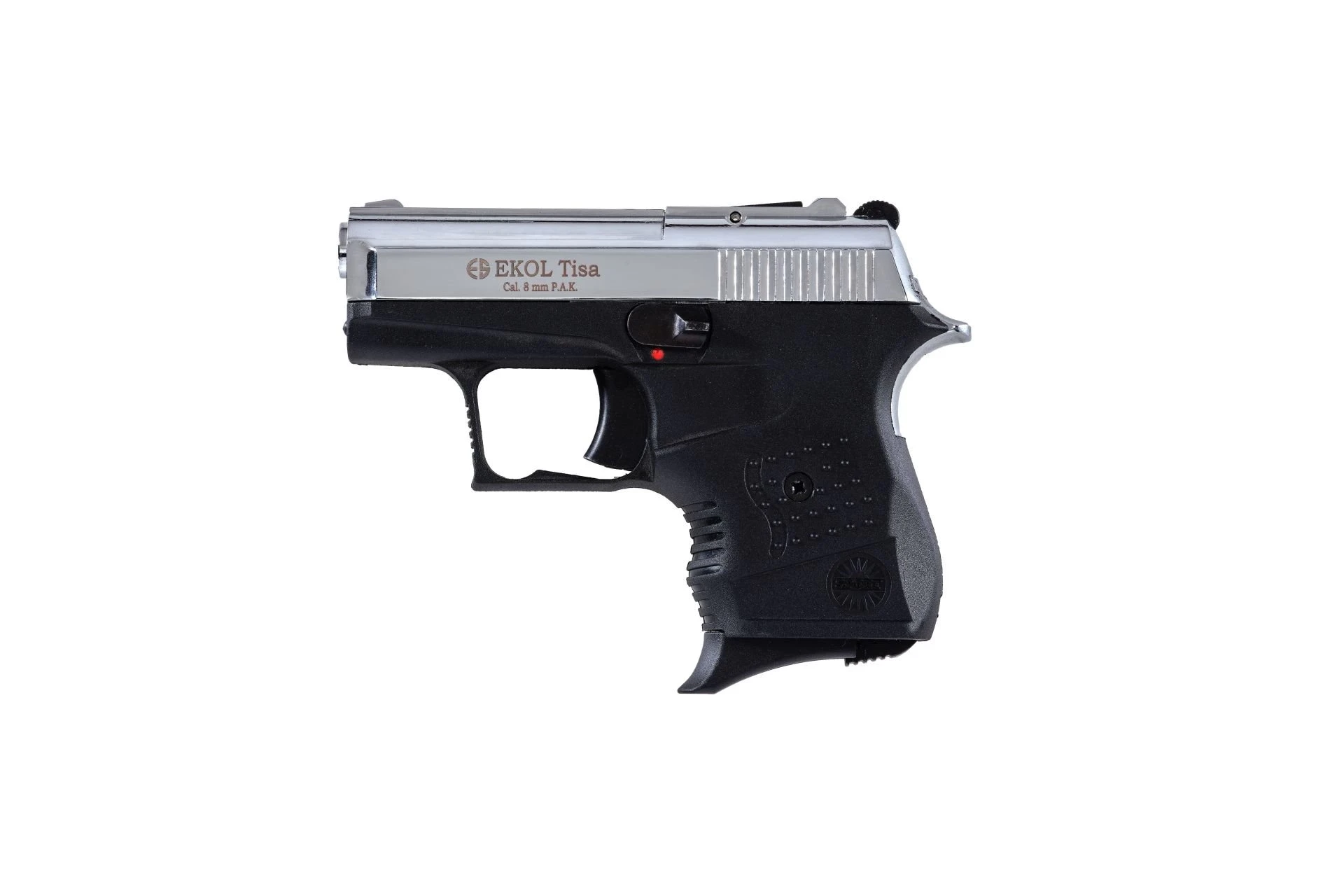 Ekol Tisa Kurusıkı Ses Tabancası Parlak Krom (8 mm - Ultra Kompakt Cep Boyu - 402 g - 6+1 Şarjör Kapasiteli)