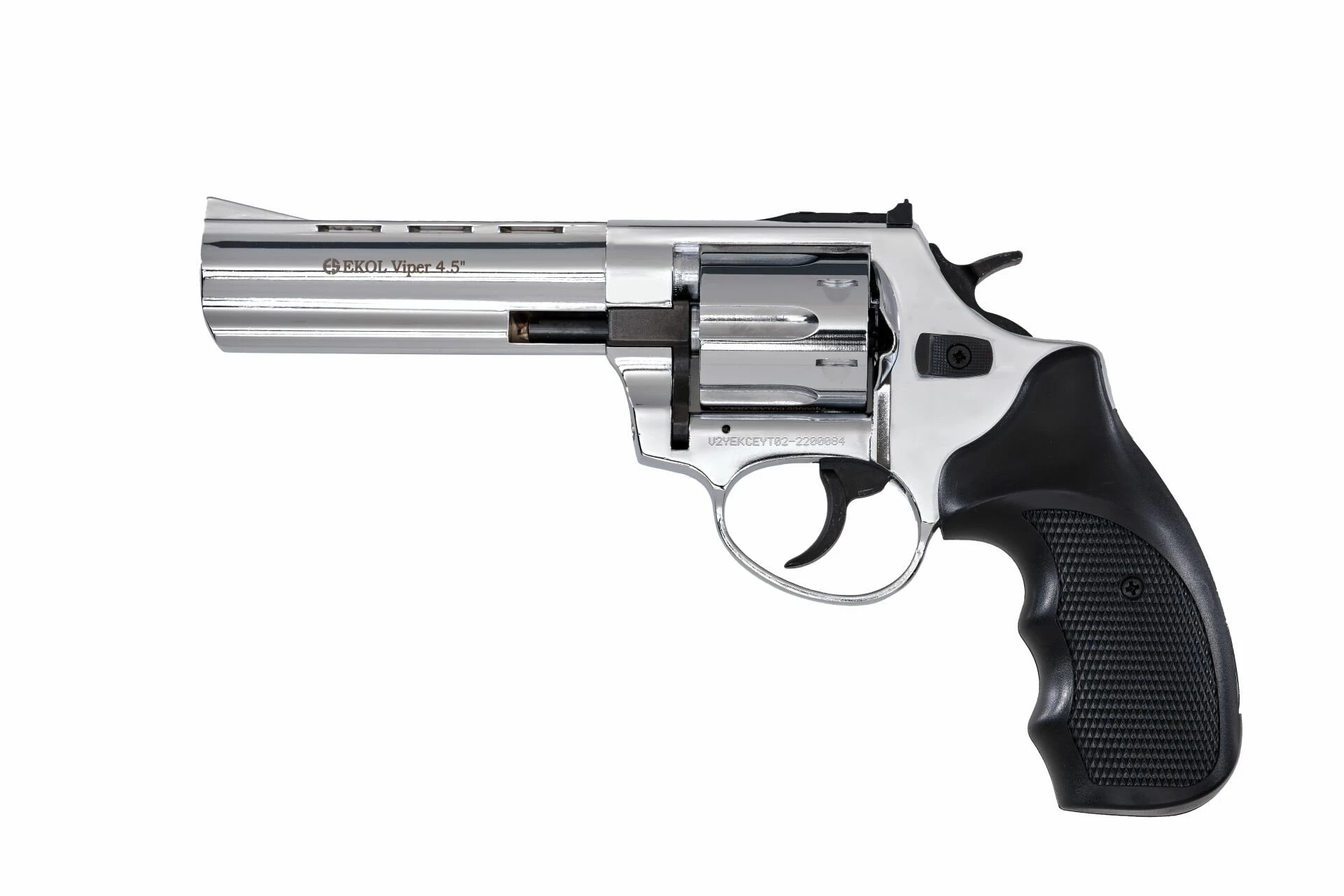 Ekol Viper 4.5 Kurusıkı Ses Tabancası Parlak Krom (9 mm - Revolver Toplu Tabanca - 830 g - 6 Fişek Kapasiteli)