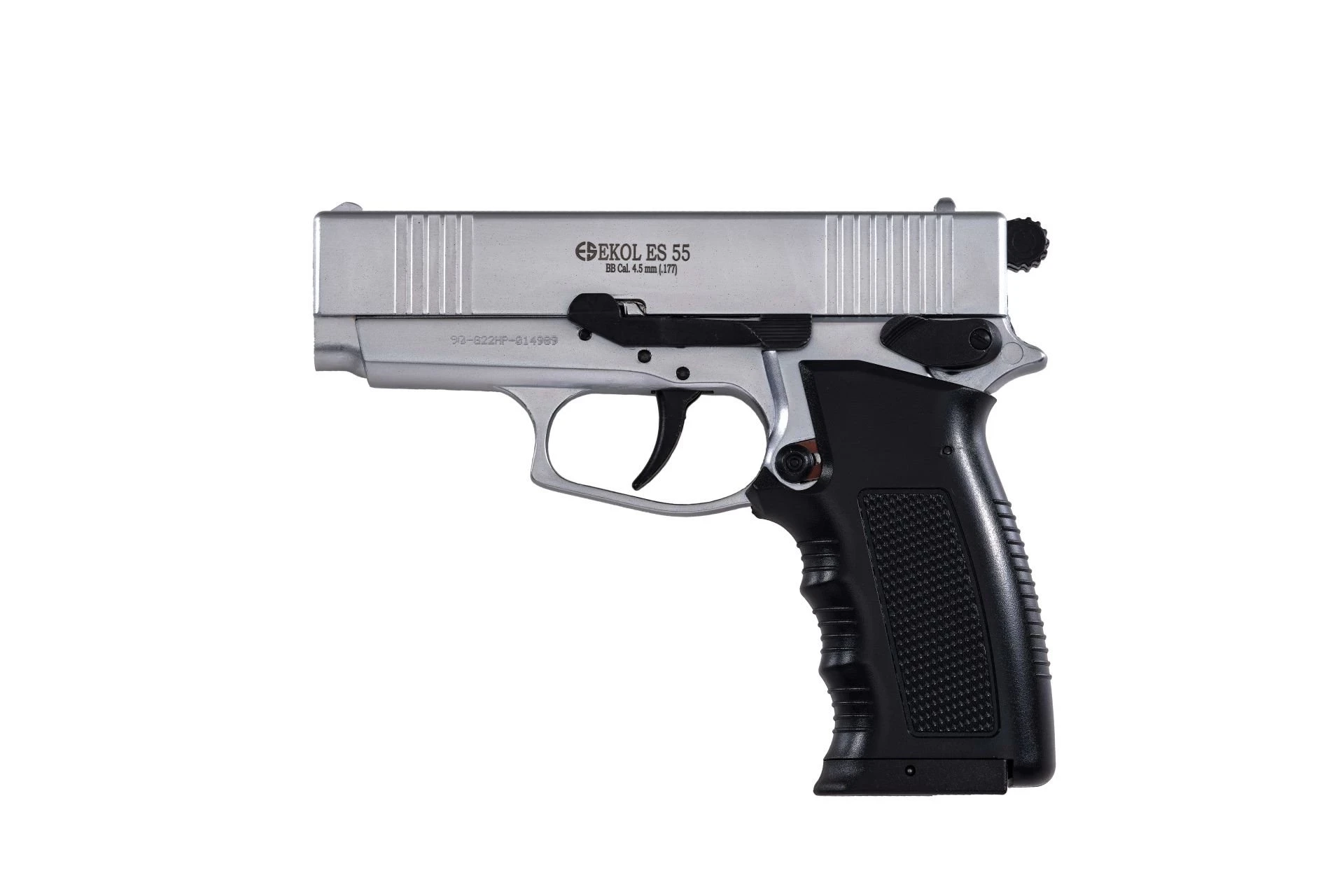 Ekol Voltran ES 55 Havalı Tabanca Parlak Krom (4.5 mm BB - 1026 g Full Metal Gövde - 140 m/s Çıkış Hızı)