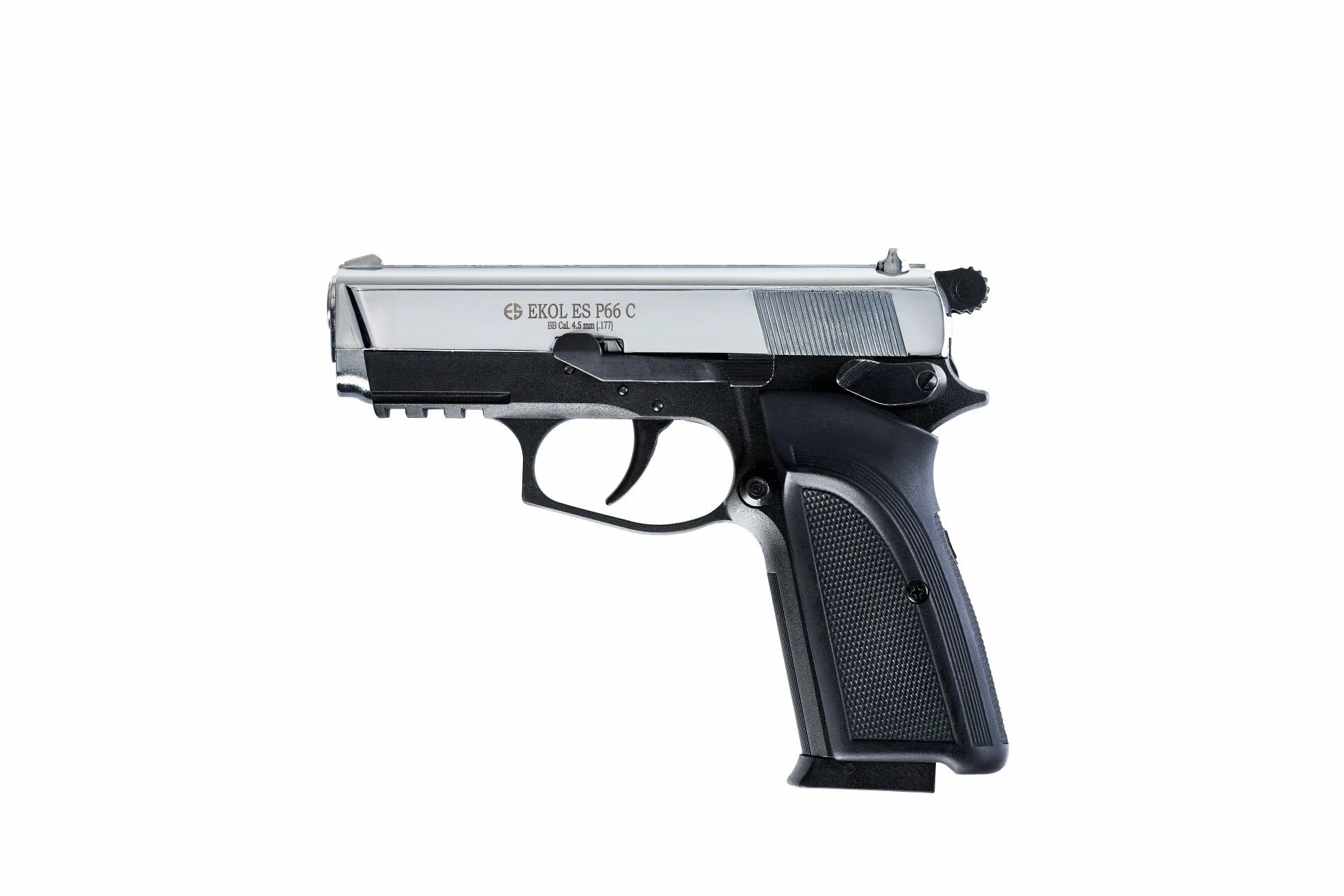 Ekol Voltran ES P66C Havalı Tabanca Parlak Krom (4.5 mm BB - Kompakt Gövde - 135 m/s Çıkış Hızı)