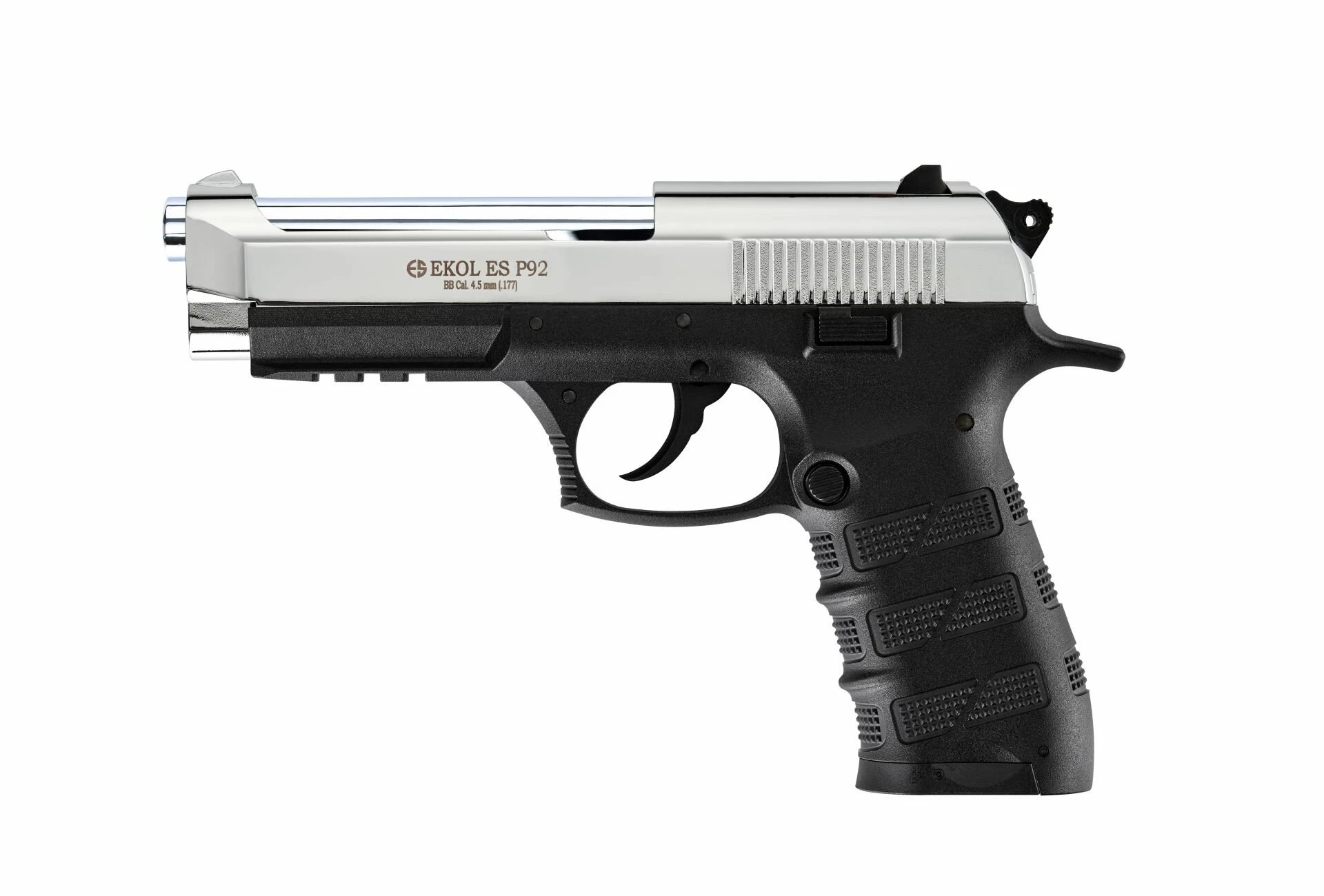 Ekol Voltran ES P92 Havalı Tabanca Parlak Krom (4.5 mm BB - 150 m/s Çıkış Hızı - Full Metal Gövde)