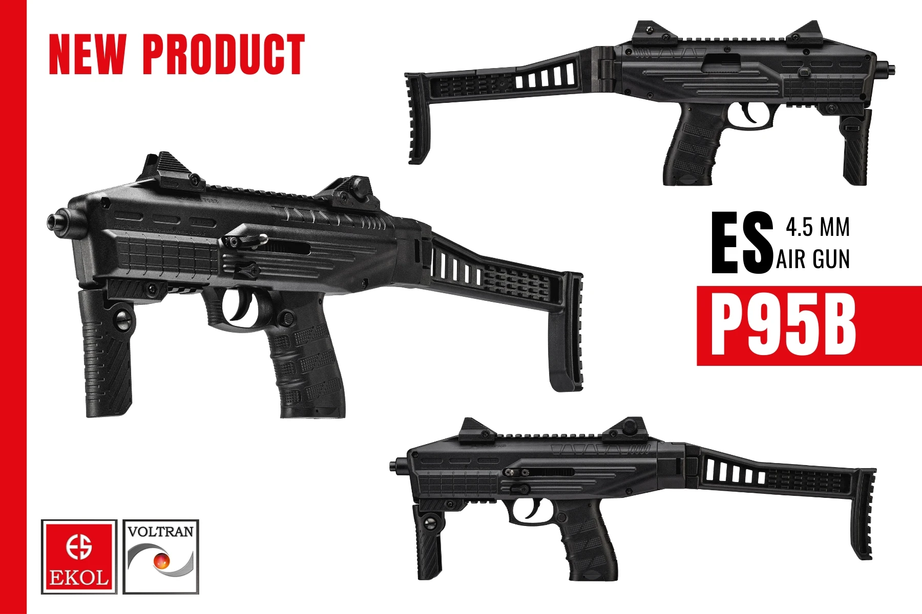 Ekol Voltran ES P95 B Havalı Tabanca Siyah (Blowback - Katlanabilir Dipçikli - 1443 g Tactical Gövde)