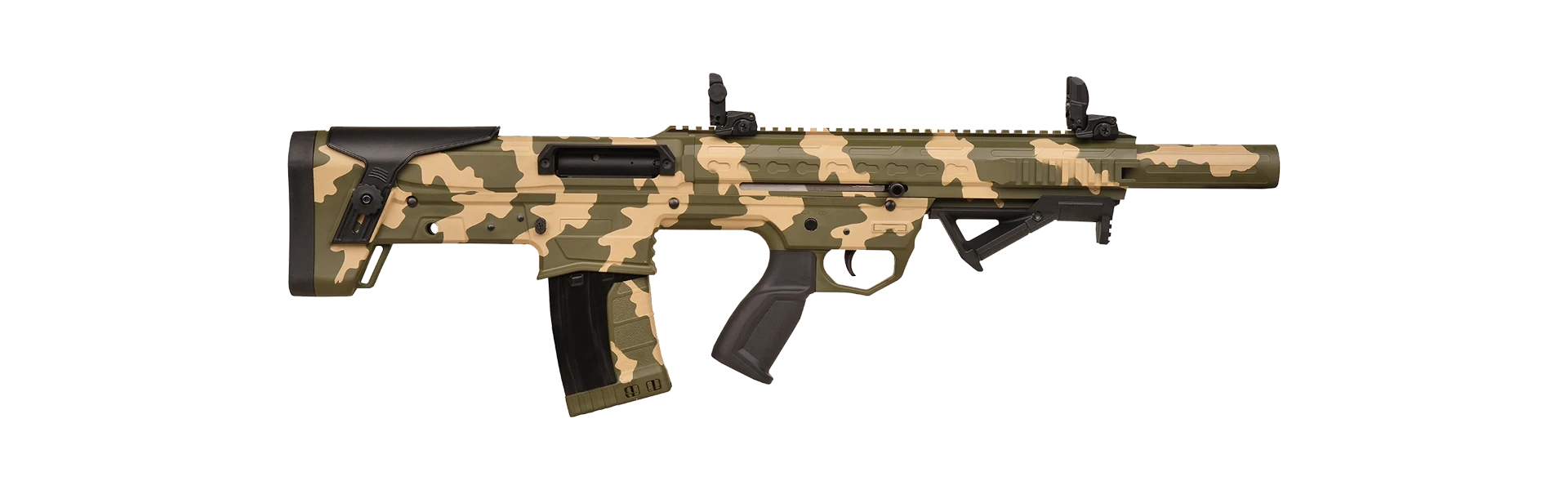 Ferman Brasi-001 Bullpup Şarjörlü Pompalı & Yarı Otomatik Av Tüfeği (12 Kalibre - Çift Sistem - Taktik Kamuflaj)