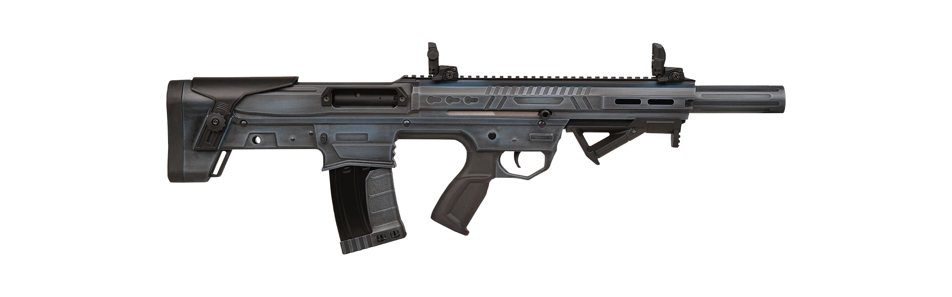 Ferman Brasi-001 Bullpup Şarjörlü Pompalı & Yarı Otomatik Av Tüfeği (12 Kalibre - Çift Sistem - Mavi)