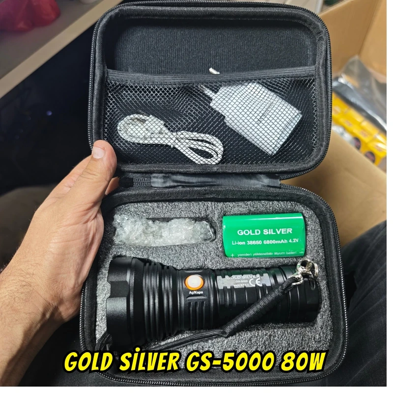 Gold Silver GS-5000 80W Şarjlı Alüminyum El Feneri
