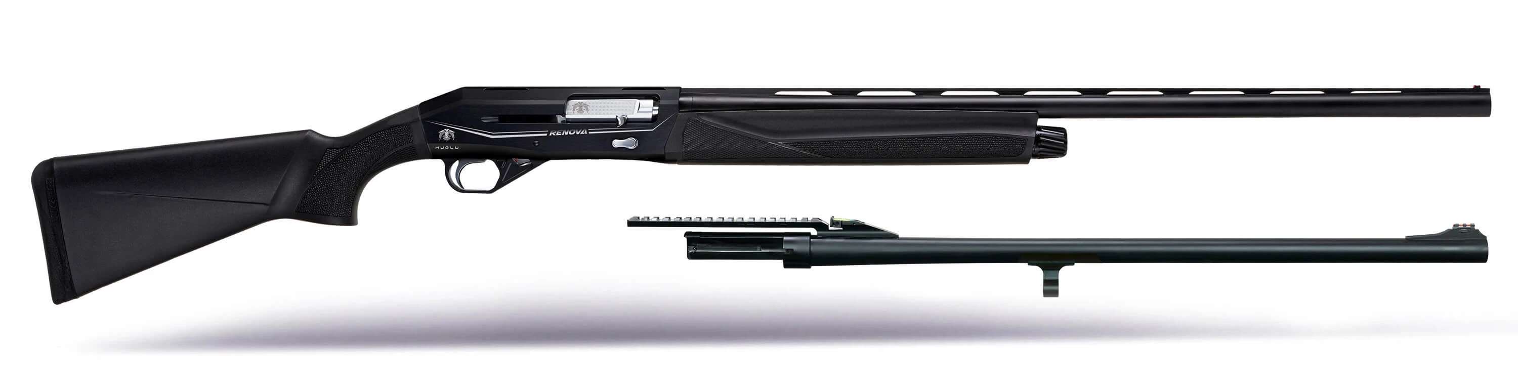 Huğlu Renova Sentetik Cantilever Combo Slug Yarı Otomatik Av Tüfeği Siyah (12 GA - Kinetik Sistem - Çift Namlulu Combo Set - Picatinny Raylı Slug Namlu - Polimer Sentetik Kundak)