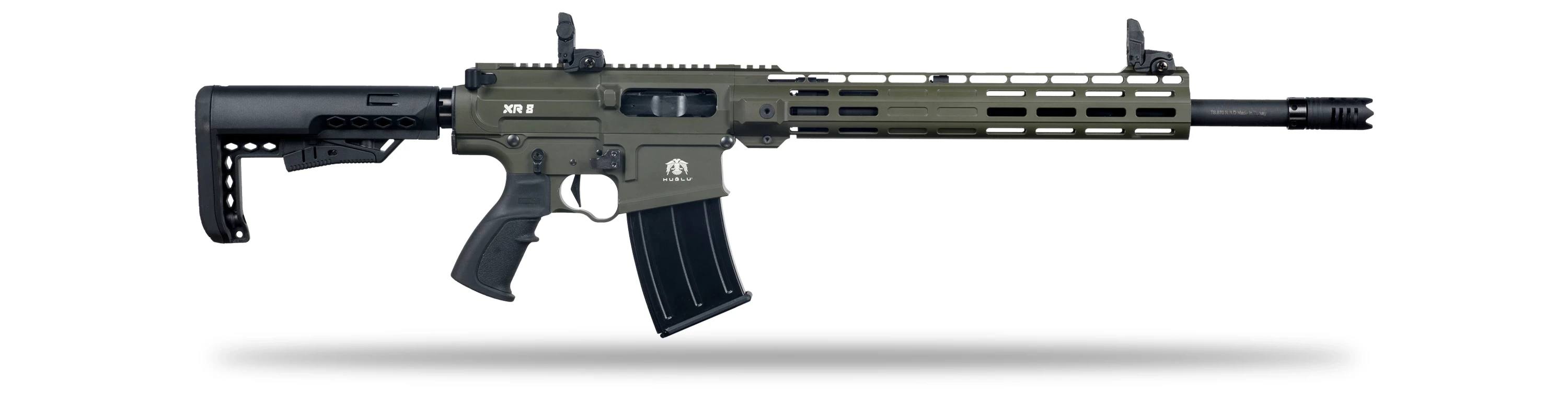 Huğlu XR 8 Pro Green Şarjörlü Av Tüfeği Siyah Yeşil Parçalı (12 GA - Gazlı Sistem - Ayarlanabilir Valf - Teleskopik Dipçik - 47 CM Mobil Şoklu)