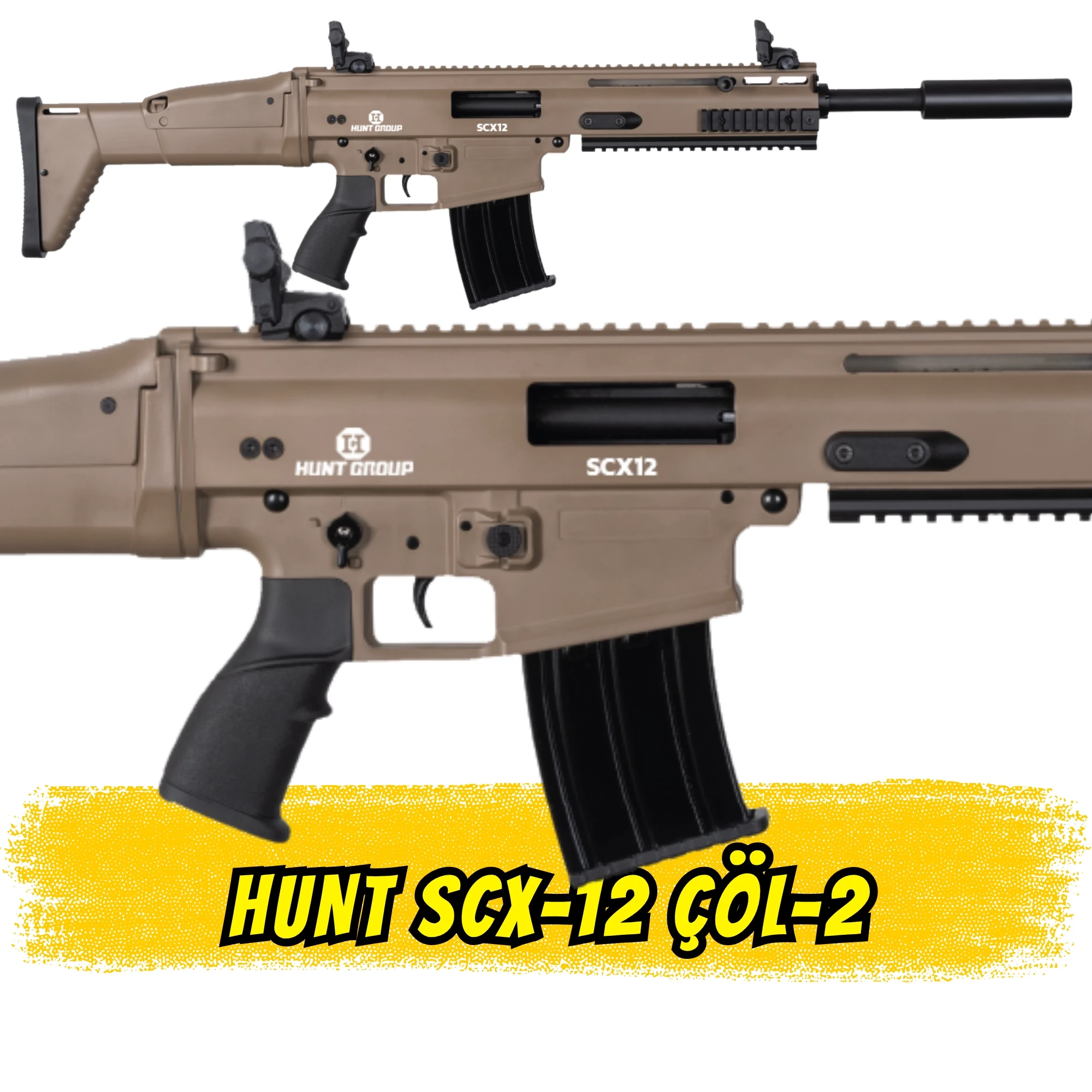Hunt SCX12 Şarjörlü Av Tüfeği Çöl 2 (SCAR Tipi Yarı Otomatik)