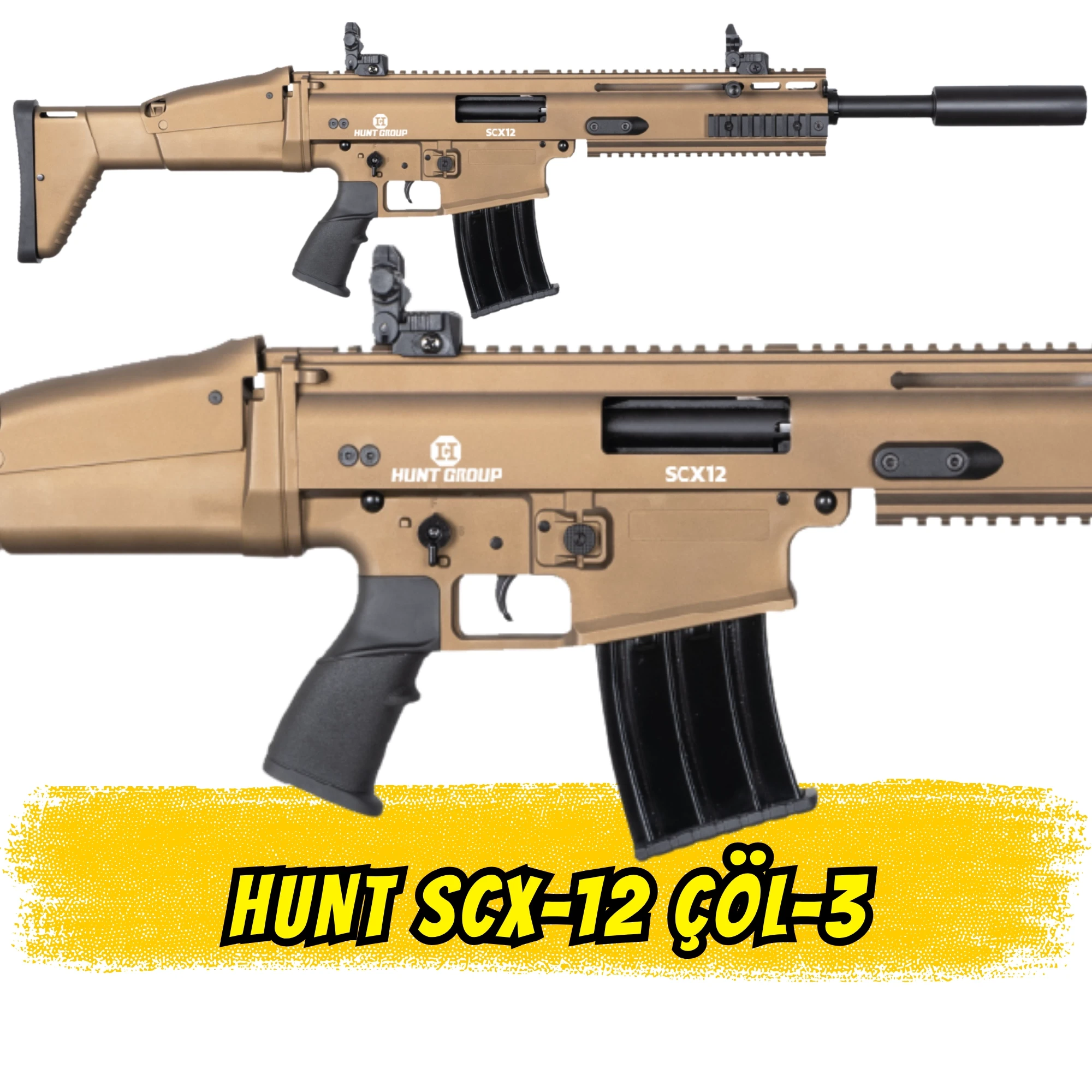 Hunt SCX12 Şarjörlü Av Tüfeği Çöl 3 (SCAR Tipi Yarı Otomatik)