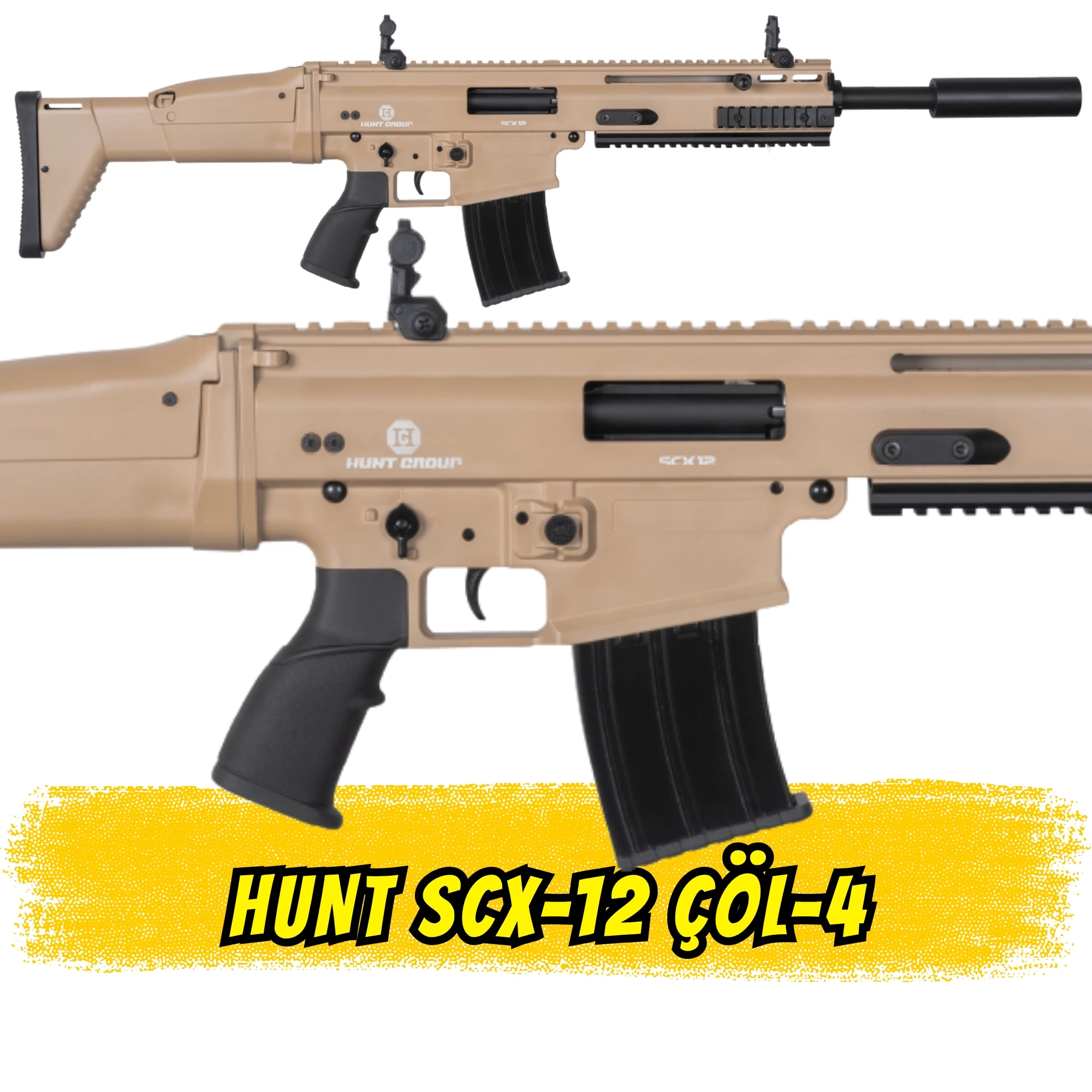 Hunt SCX12 Şarjörlü Av Tüfeği Çöl 4 (SCAR Tipi Yarı Otomatik)