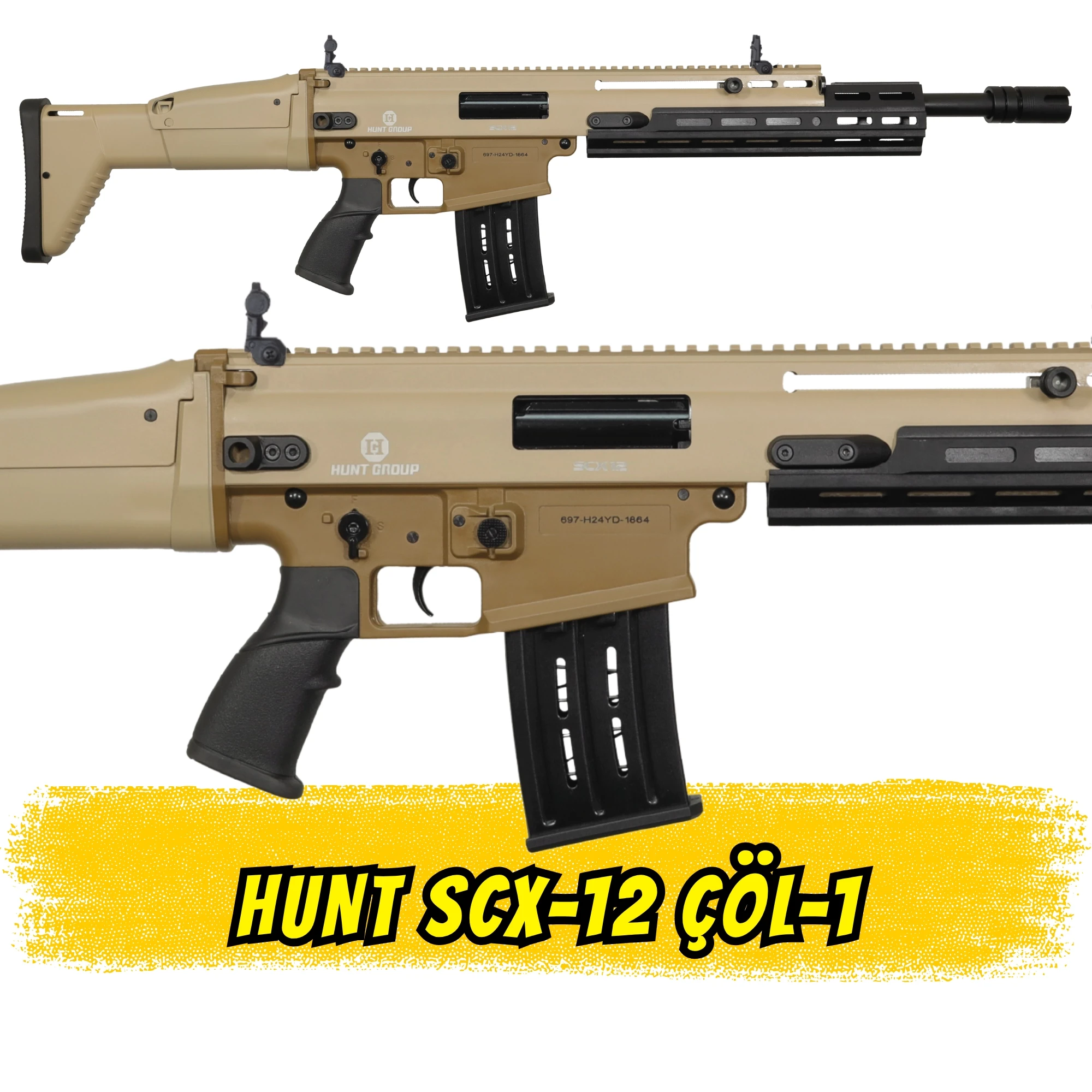 Hunt SCX12 Şarjörlü Av Tüfeği Çöl Siyah (SCAR Tipi Çift Renk Yarı Otomatik)