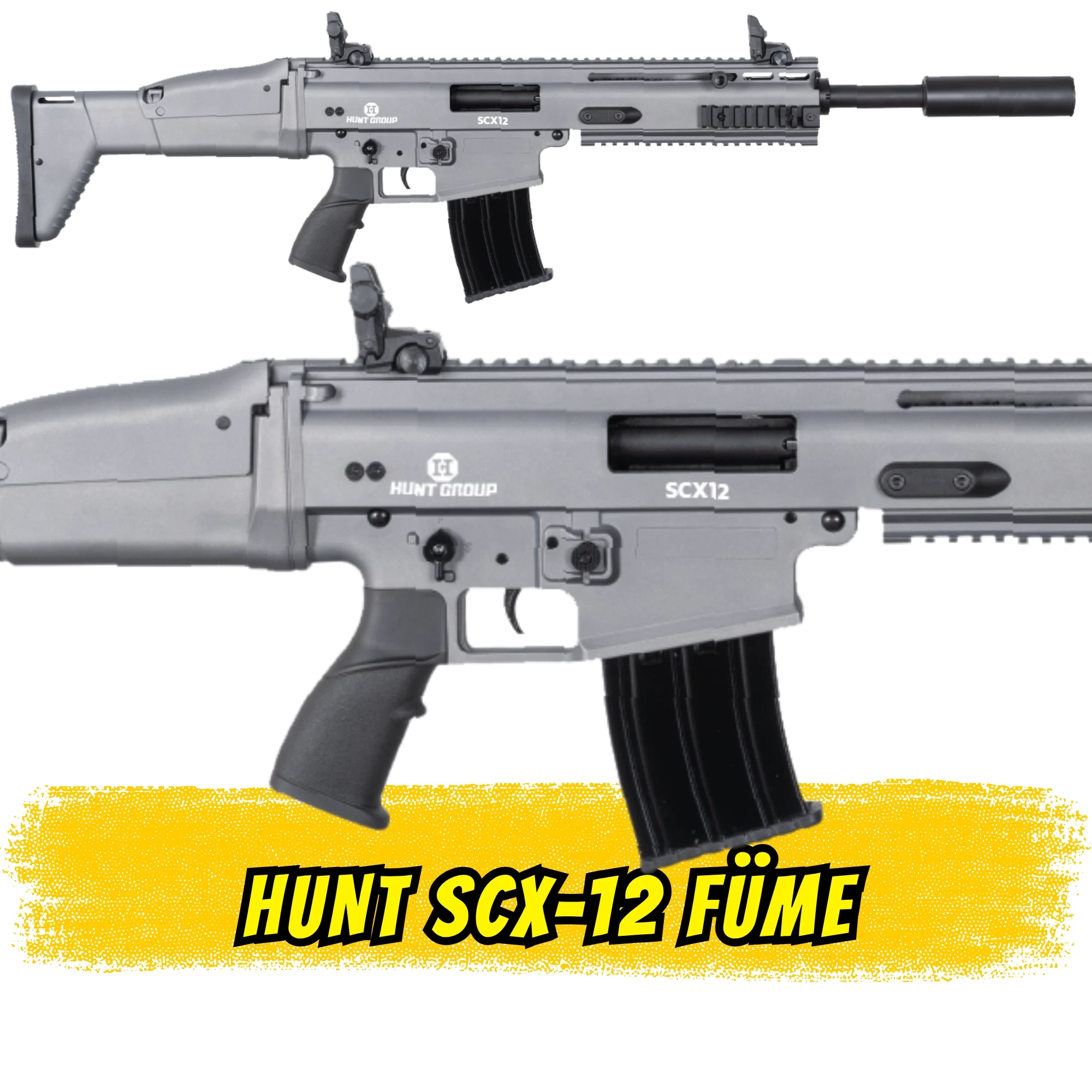 Hunt SCX12 Şarjörlü Av Tüfeği Füme (SCAR Tipi Yarı Otomatik)