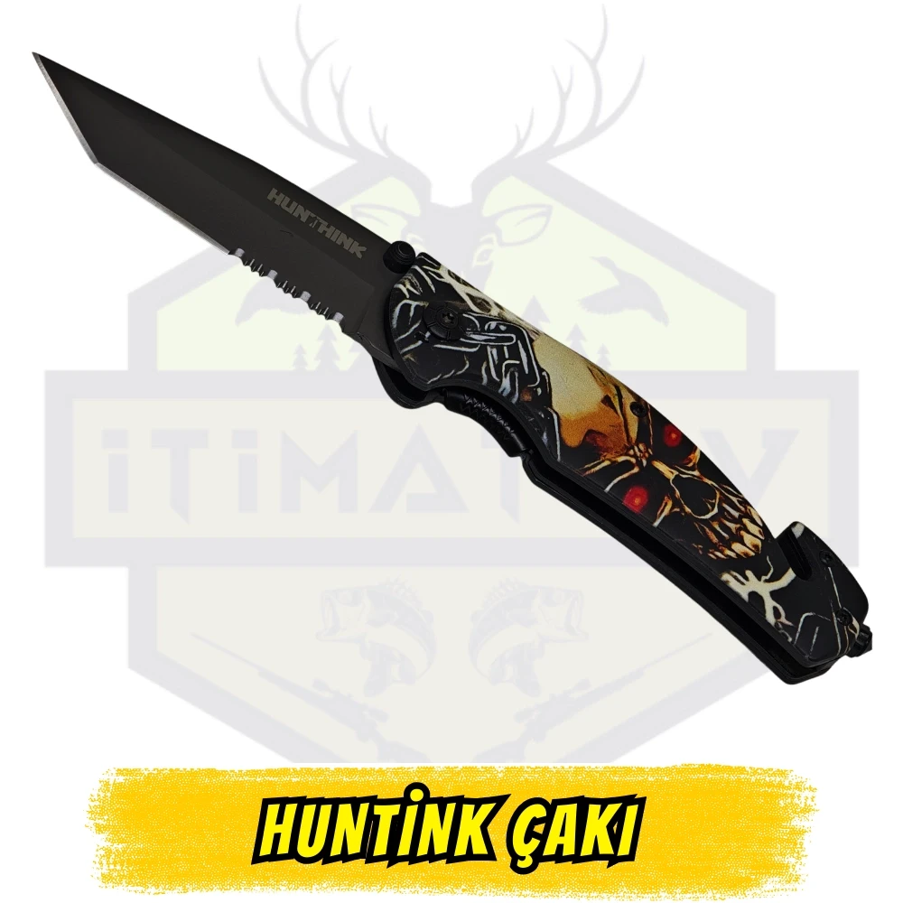 Huntink Katlanır Çakı Kurukafa Figürlü - Açık Uzunluk 20 cm Kapalı 12 cm