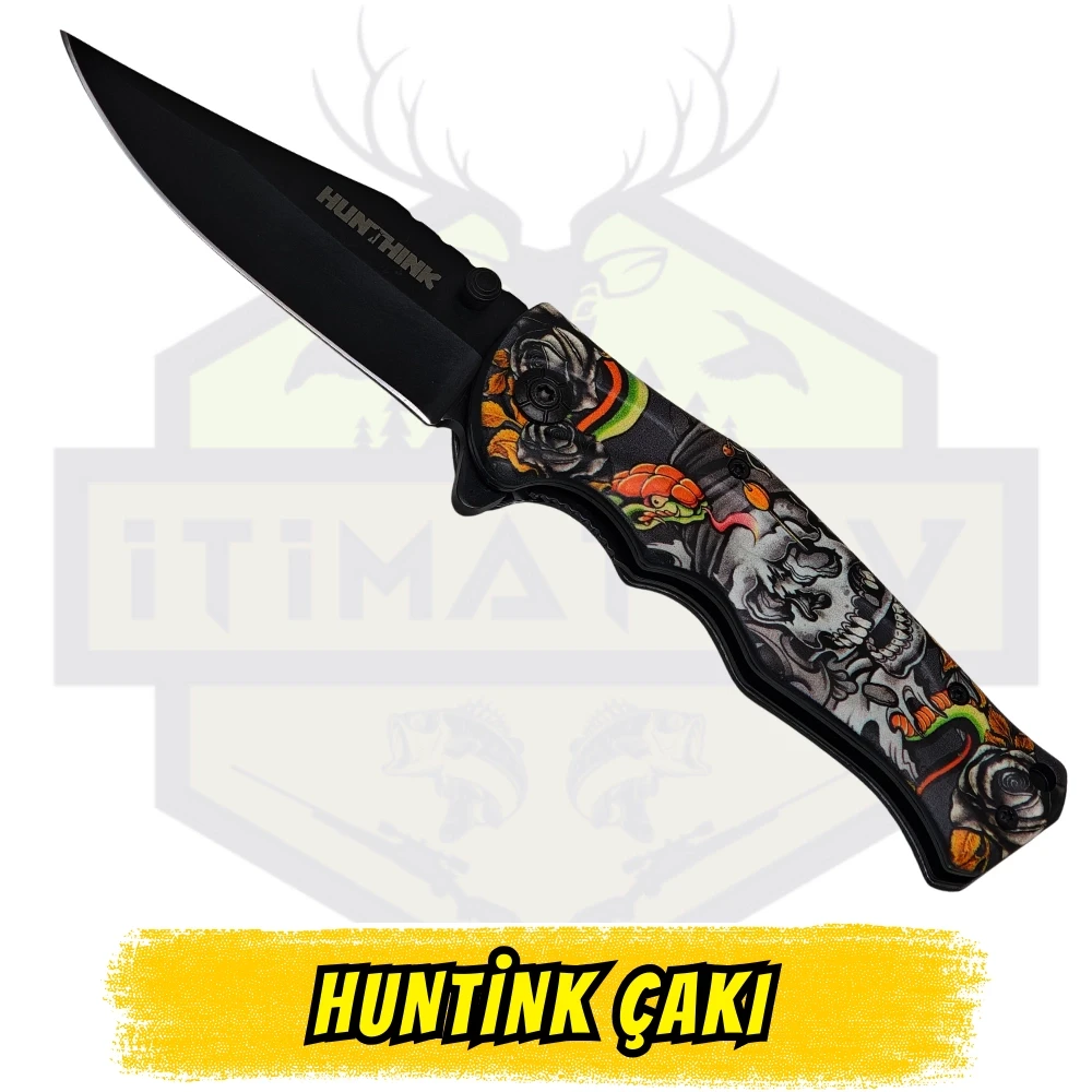 Huntink marka katlanır çakı yılan kurukafa figürlü ile koleksiyonunuza eşsiz ve taktik bir parça ekleyin. Bu yüksek kaliteli Huntink çakı açık 20 cm kapalı 11.5 cm, paslanmaz çelik bıçak ve sap üzerinde yılan ile kurukafa (snake skull) kabartma figürüyle p