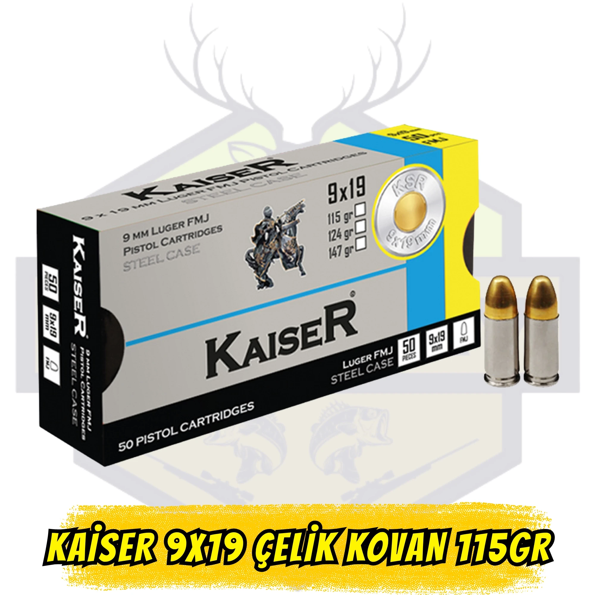 Kaiser 9x19mm Luger Çelik Kovan Tabanca Mermisi - 115 Grain