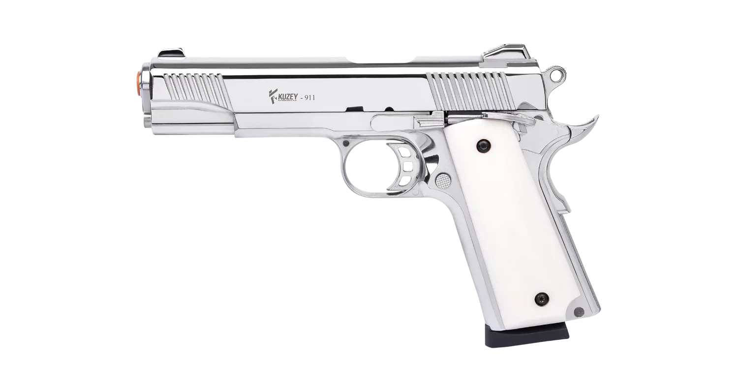 Kuzey 911 Kurusıkı Ses Tabancası (9 mm P.A.K. - Sedef Kabze - Parlak Krom - Colt M1911 Tipi)