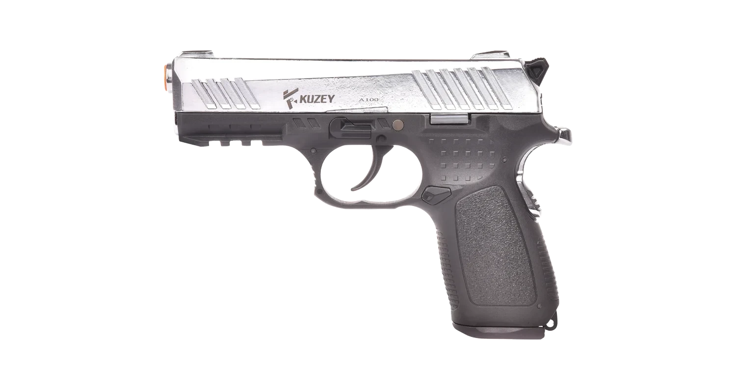 Kuzey A100 Kurusıkı Ses Tabancası (9 mm P.A.K. - Parlak Krom - 18+1 Şarjörlü)