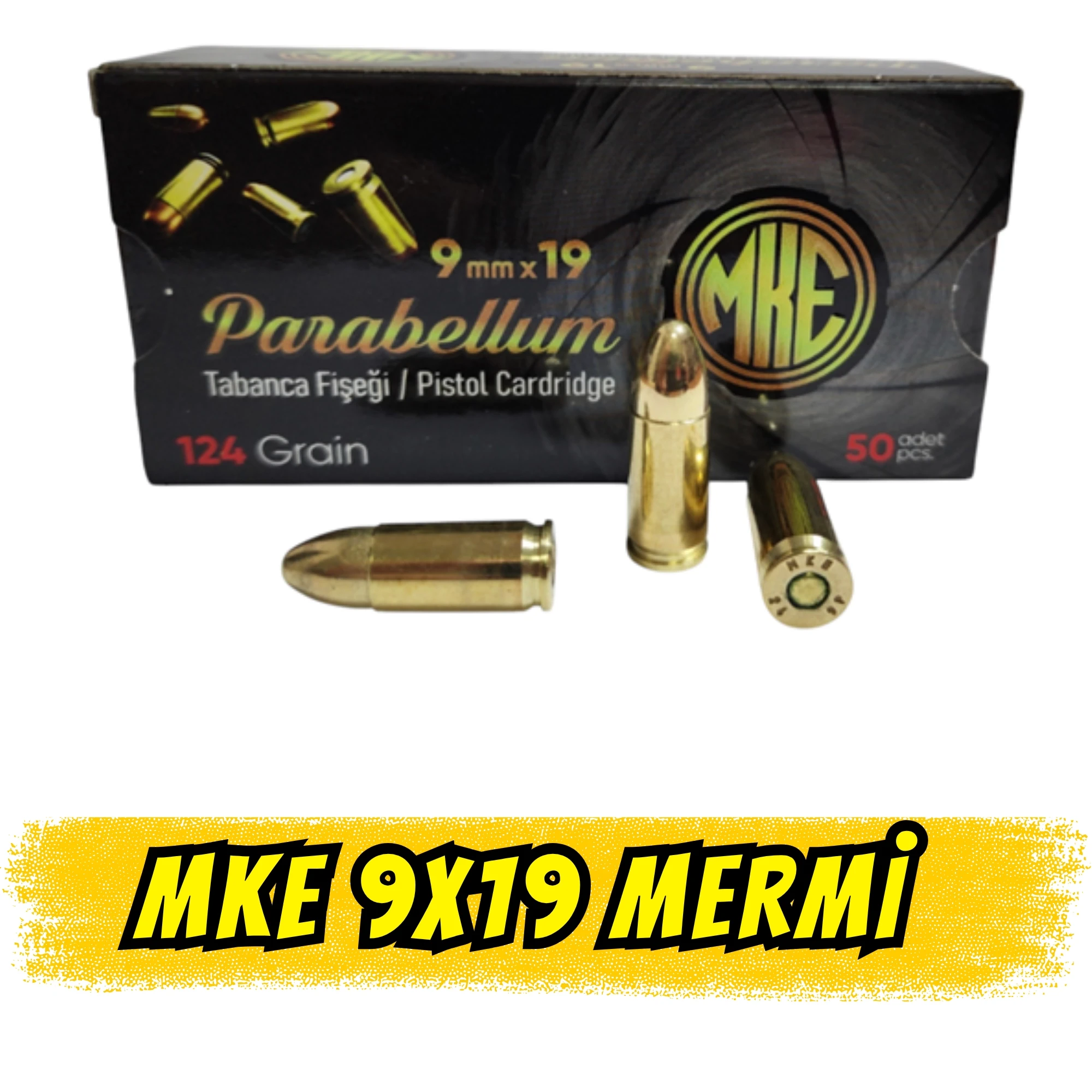 MKE 9x19mm Parabellum Tabanca Fişeği (9mm / Uzun 9) - 50 Adet