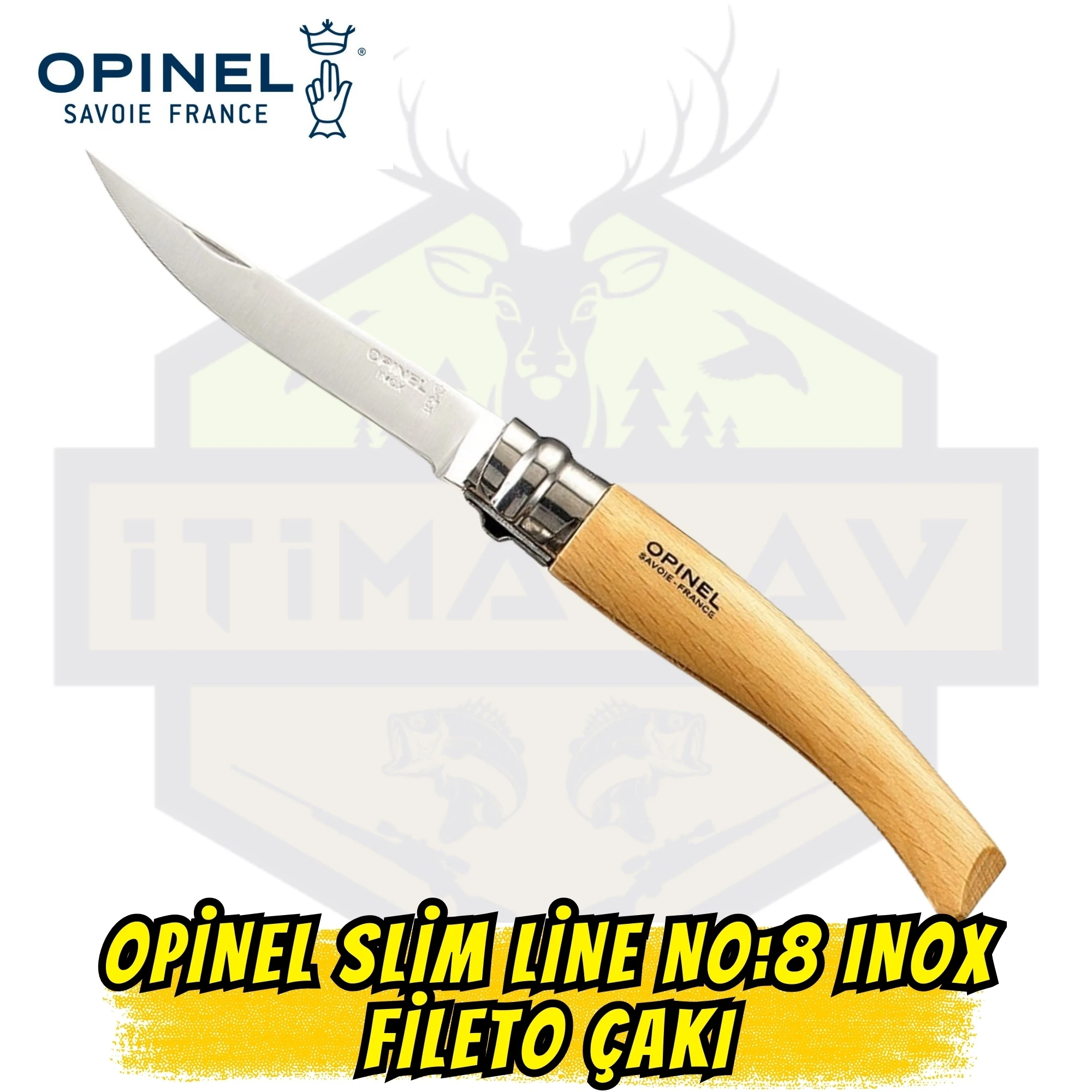 Opinel Slim Line No:8 Inox Fileto Çakı - Zeytin Sap Virobloc