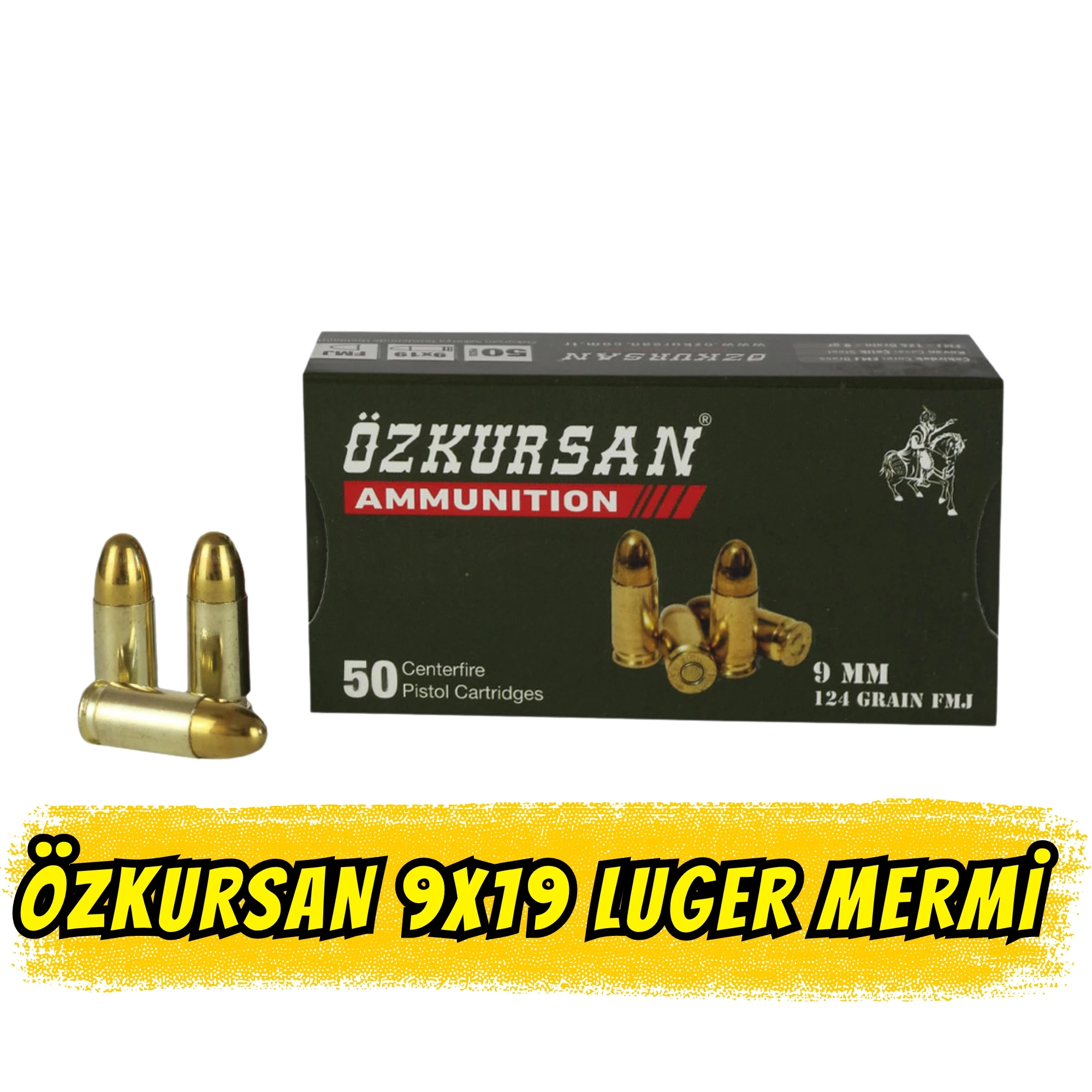 Özkursan 9x19mm Luger Tabanca Fişeği FMJ 124 Grain (Çelik Kovan) - 50 Adet