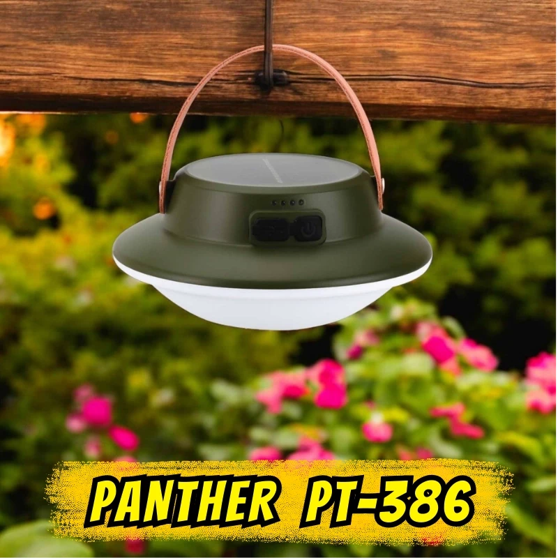 Panther PT-386 Şarjlı Solar Kamp Lambası (3W SMD LED / 800 Lümen / Deri Askılı)