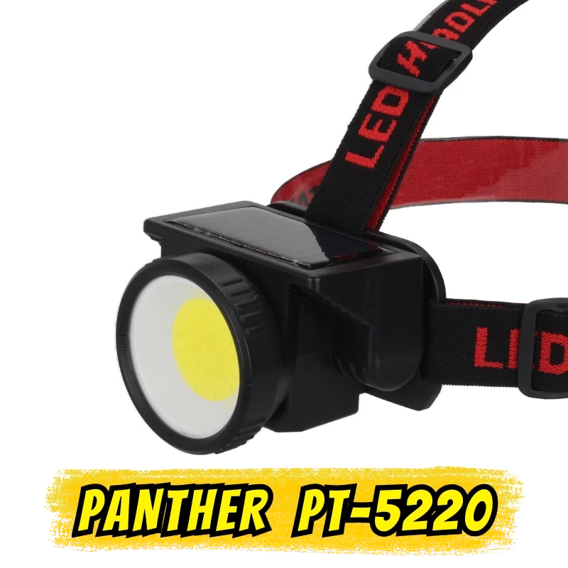 Panther PT-5220 Solar Güneş Panelli Type-C Şarjlı COB LED Kafa Lambası (1000 Lümen / Kırmızı Flaşörlü)