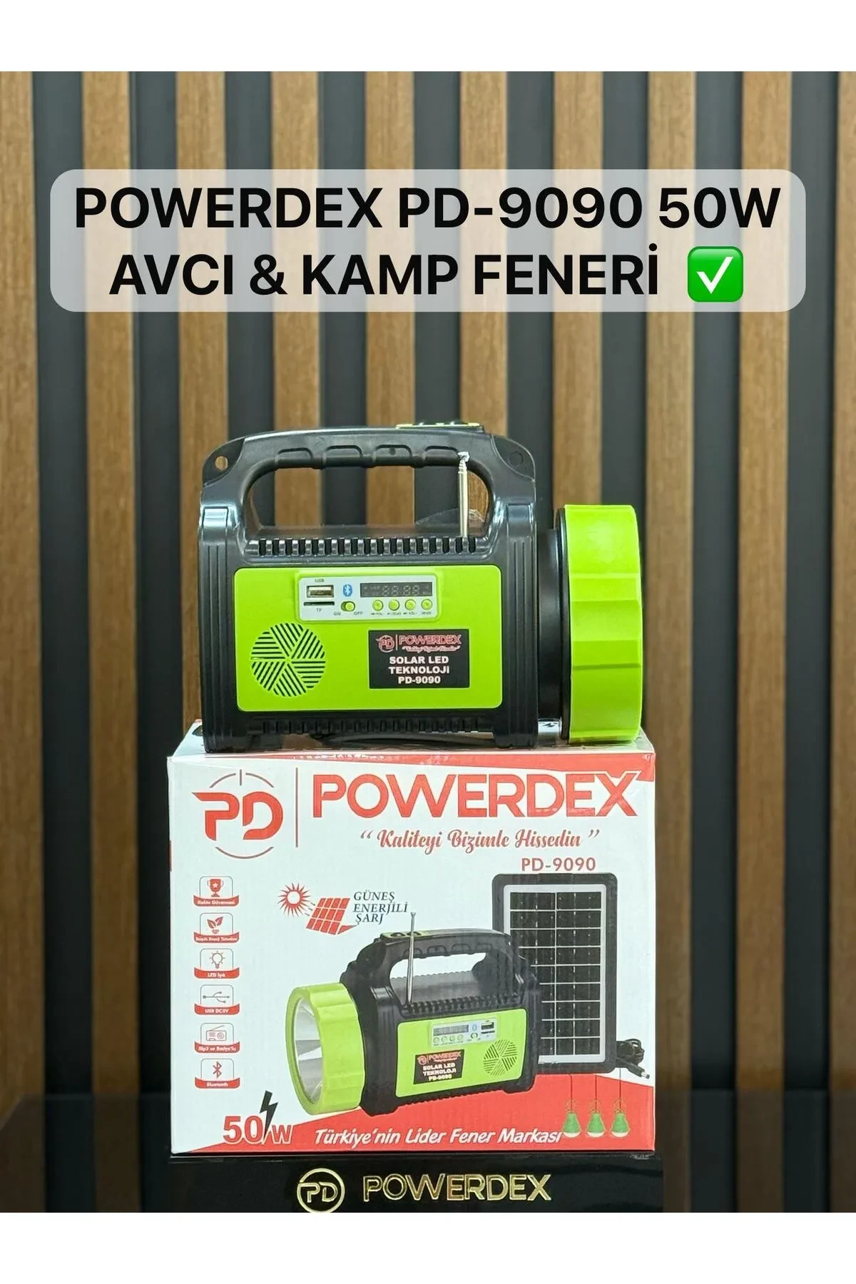 Powerdex PD-9090 Güneş Enerjili ve Şarjlı Radyolu 50 Watt Çok Fonksiyonlu Işıldak / El Feneri