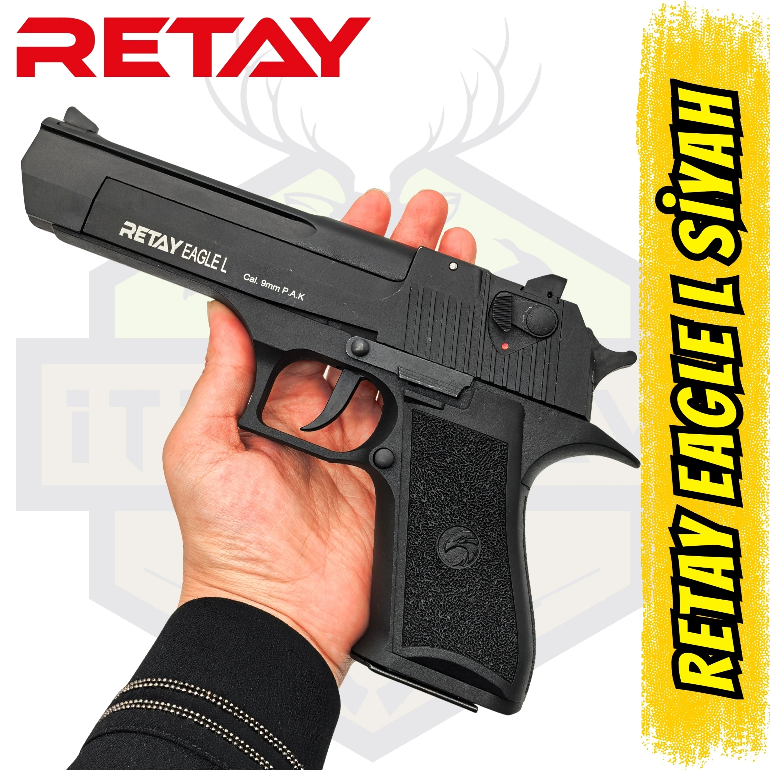 Retay Eagle L Kurusıkı Ses Tabancası (9 mm P.A.K. - Mat Siyah - Desert Eagle Tipi)