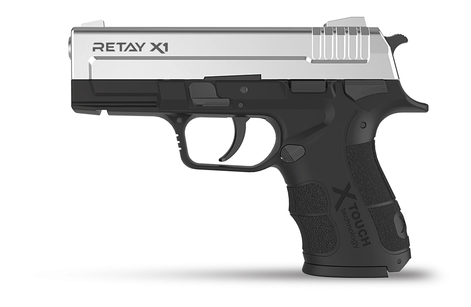 Retay X1 Kurusıkı Ses Tabancası (9 mm P.A.K. - Parlak Krom - 14+1 Şarjörlü)
