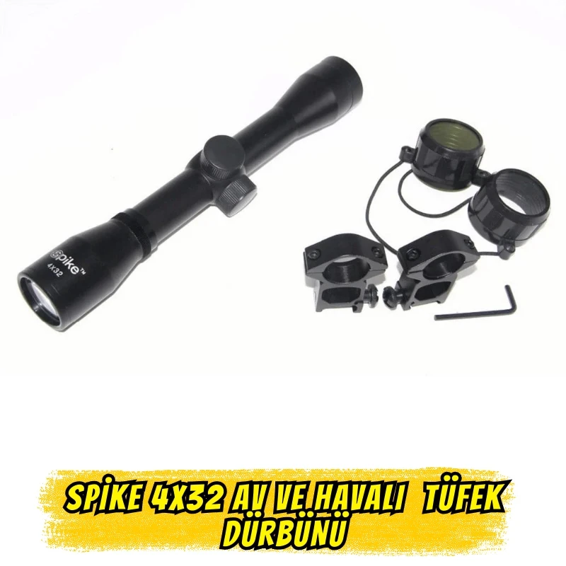 Spike 4x32 Sabit Odaklı Profesyonel Av ve Havalı Tüfek Dürbünü (4x Büyütme / 32mm Lens)