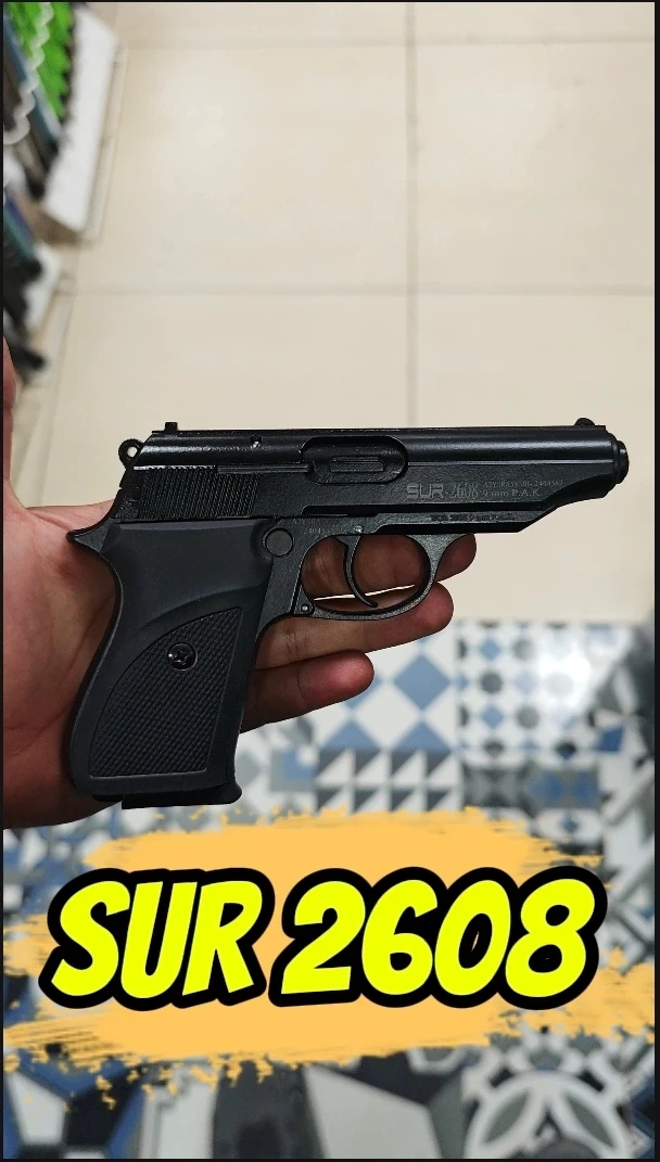 Sur 2608 Kurusıkı Ses Tabancası (9 mm P.A.K. - Mat Siyah - Kompakt Klasik)