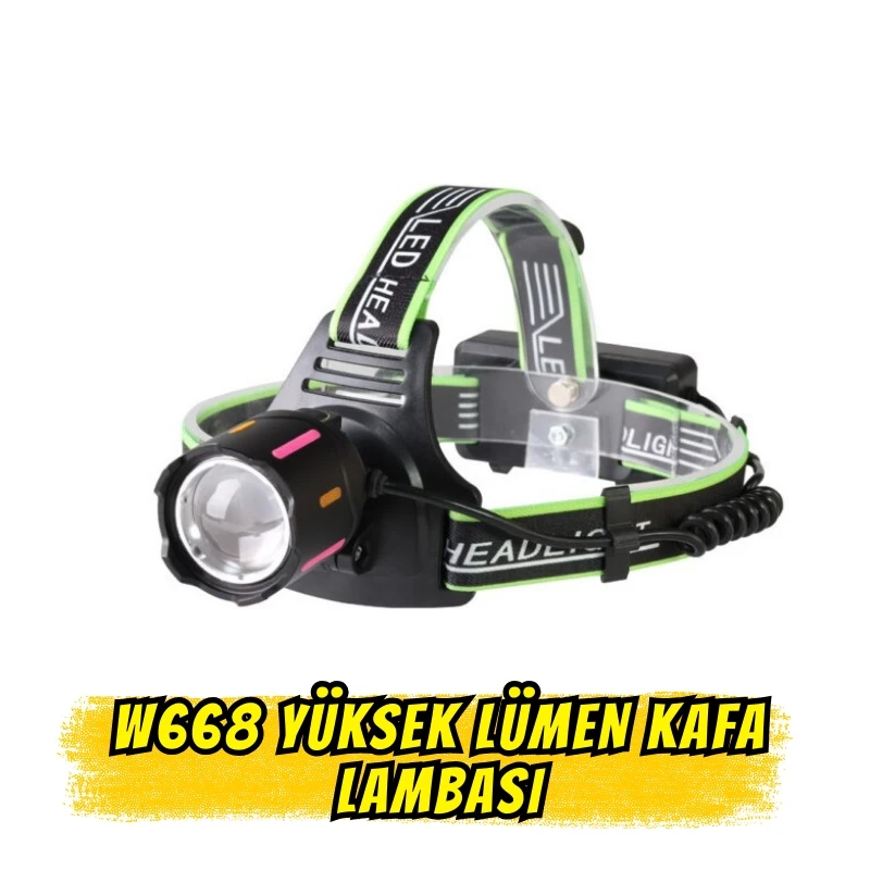 W668 Yüksek Lümen Metal Kafa Zoomlu Type-C Şarjlı Kafa Lambası (Şarj Göstergeli)