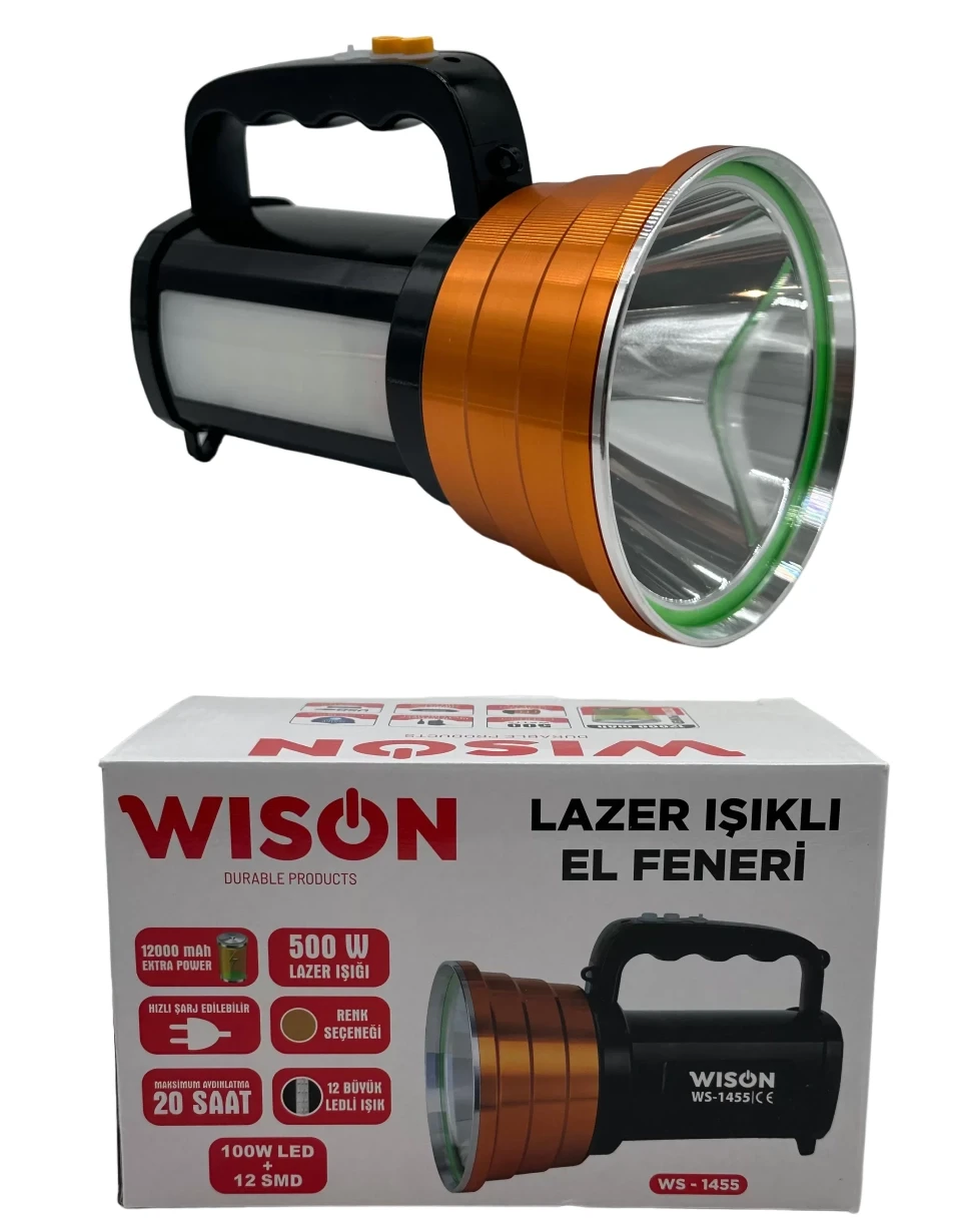 Wison WS-1455 50 Watt 1200 mAh Şarjlı Uzun Menzilli Lazer Işıklı Profesyonel El Feneri