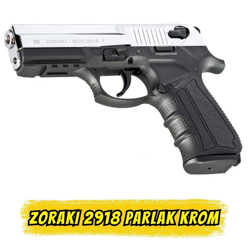 Zoraki 2918 Parlak Krom Kurusıkı Ses Tabancası (9mm P.A.K. - 18+1 Kapasiteli)