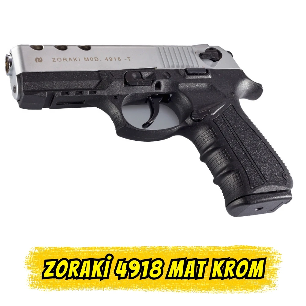 Zoraki 4918 Mat Krom Kurusıkı Ses Tabancası (9mm P.A.K. - 18+1 Kapasiteli)