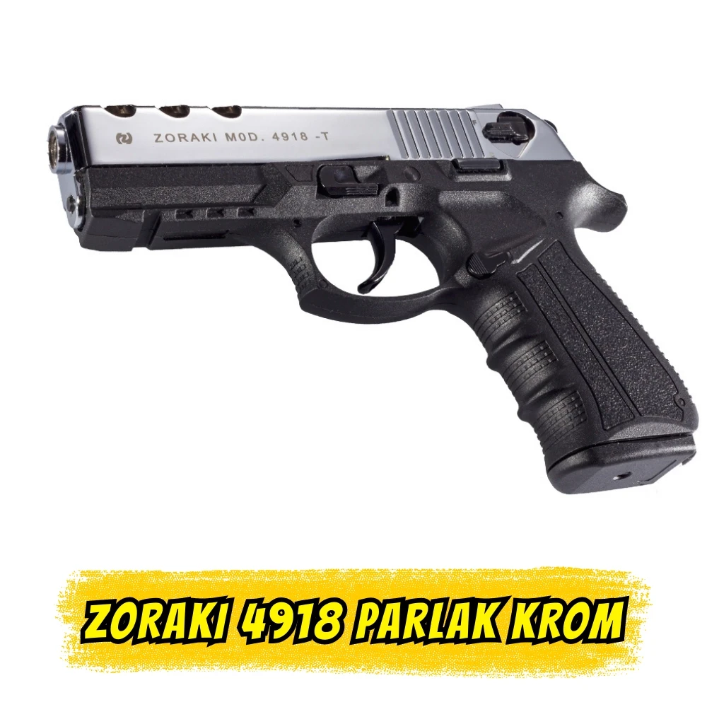 Zoraki 4918 Parlak Krom Kurusıkı Ses Tabancası (9mm P.A.K. - 18+1 Kapasiteli)