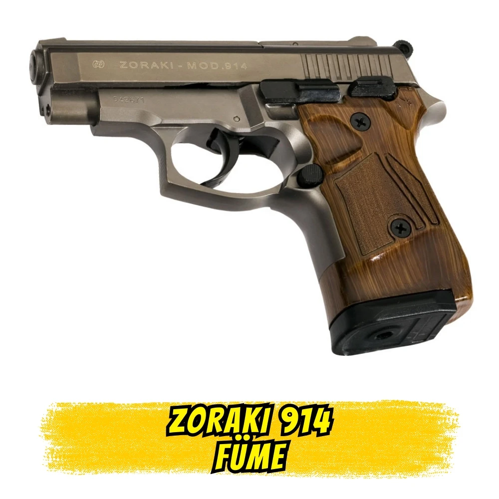 Zoraki 914 Füme Kurusıkı Ses Tabancası (Ahşap Görünümlü Kabze - 9mm P.A.K. - 14+1 Kapasiteli)