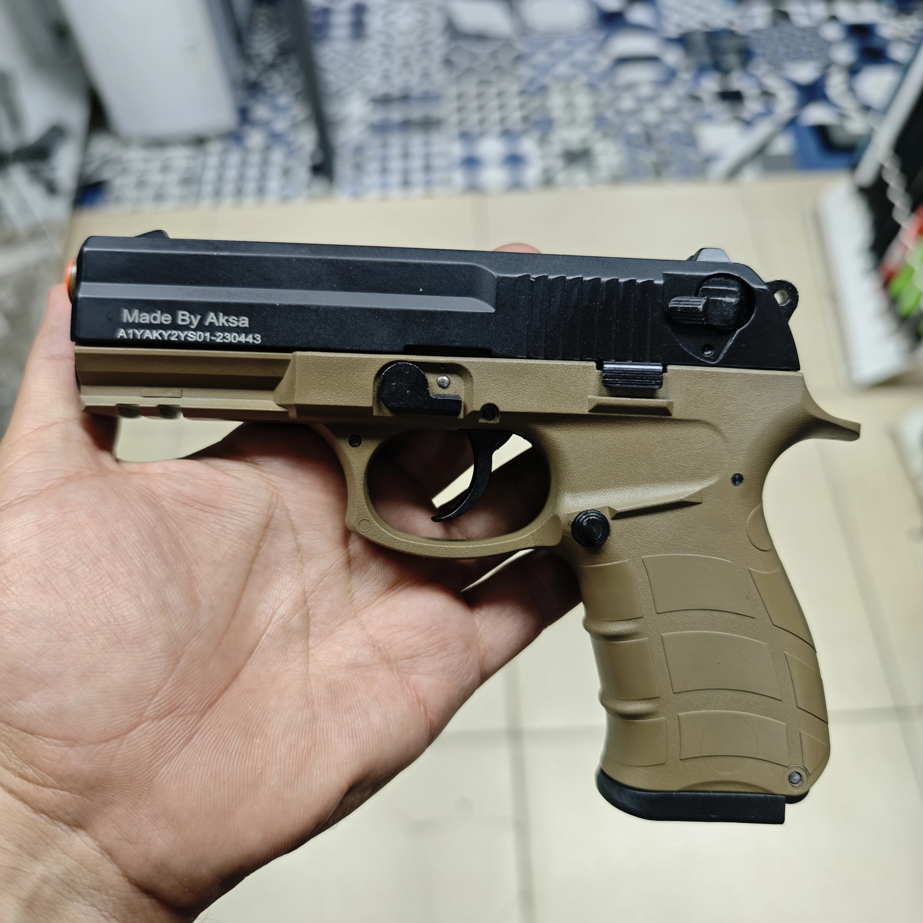 Aksa AK15 Kurusıkı Ses Tabancası (9mm P.A.K) - Kabza Tan / Kızak Siyah (AK15-K8)