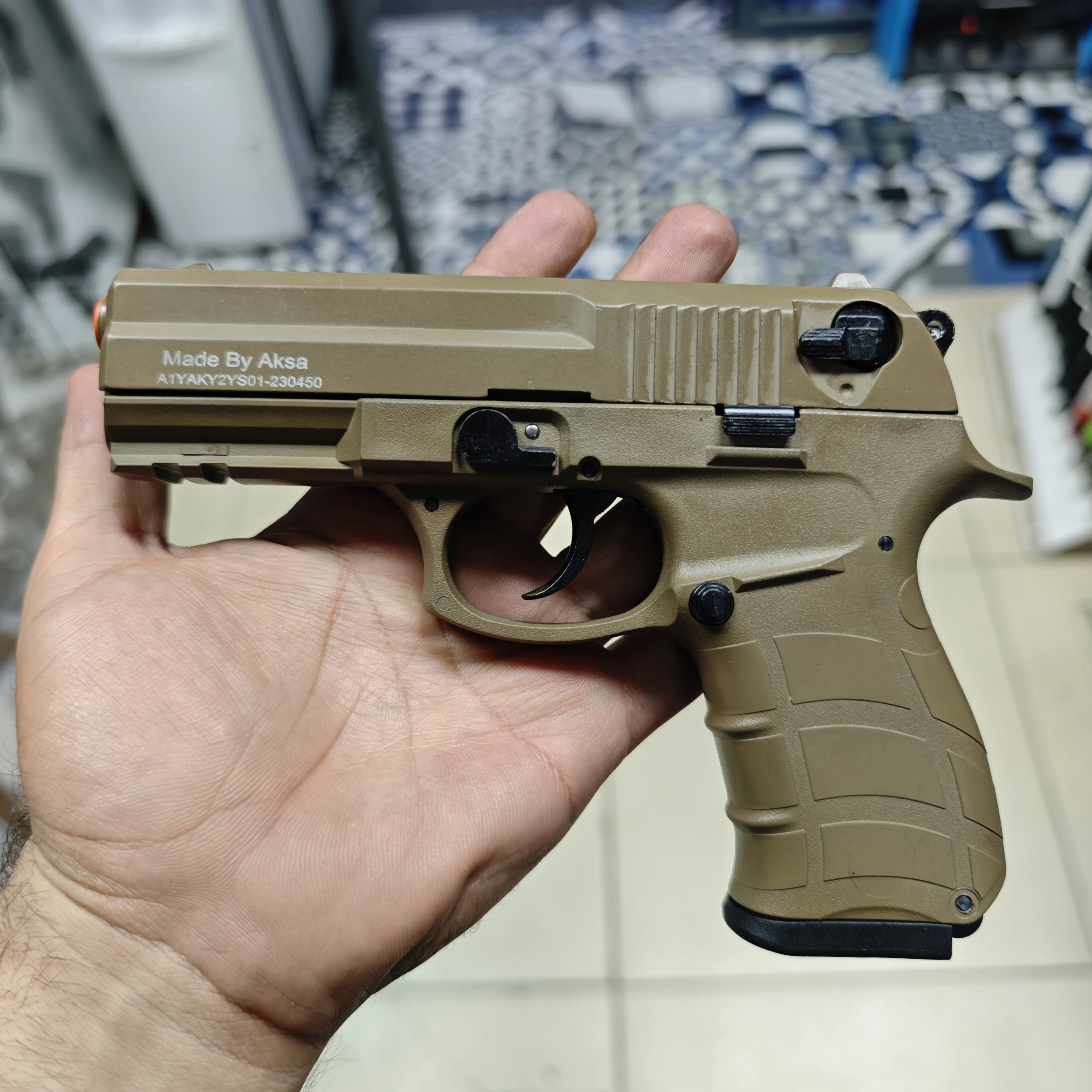 Aksa AK15 Kurusıkı Ses Tabancası (9mm P.A.K) - Kabza Tan / Kızak Siyah (AK15-K8)