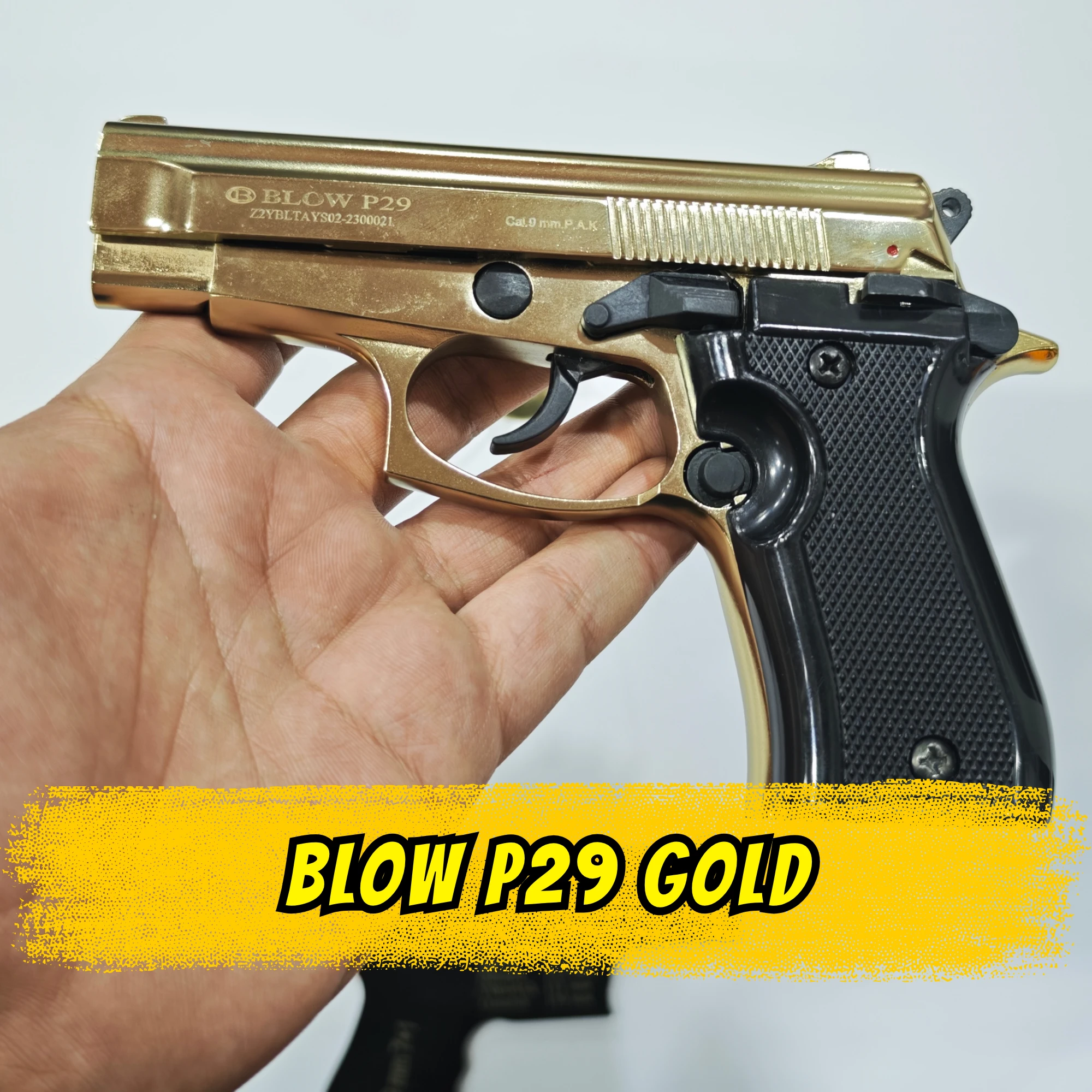 Blow P29 9mm Kurusıkı Ses Tabancası - Parlak Altın (Gold Edition)