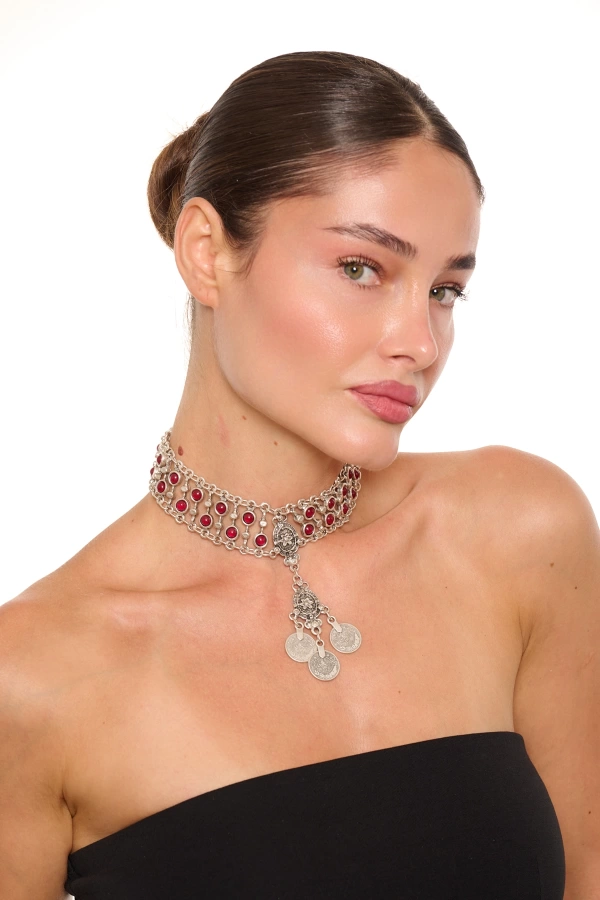 ZeyDor Bordo Choker Kolye