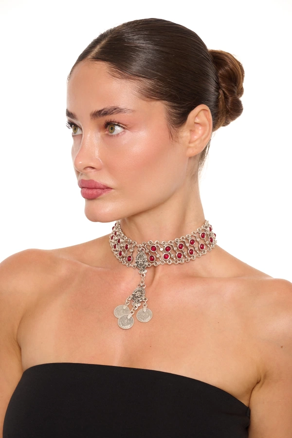 ZeyDor Bordo Choker Kolye