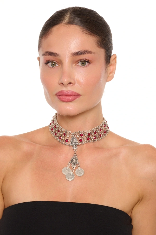 ZeyDor Bordo Choker Kolye