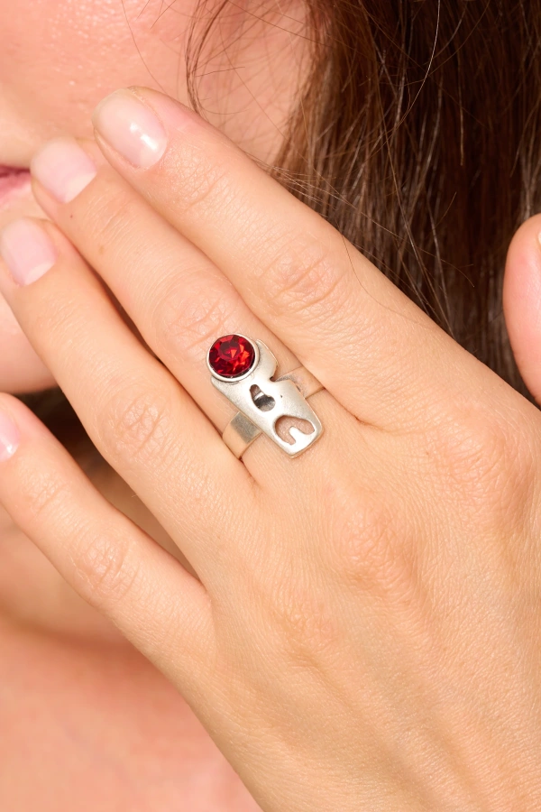 ZeyDor Bordo Kristal Taşlı Sade Yüzük