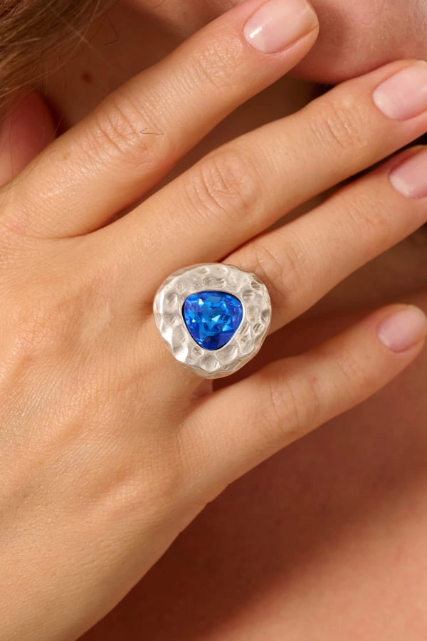 ZeyDor Mavi Kristal Taşlı Oval Yüzük